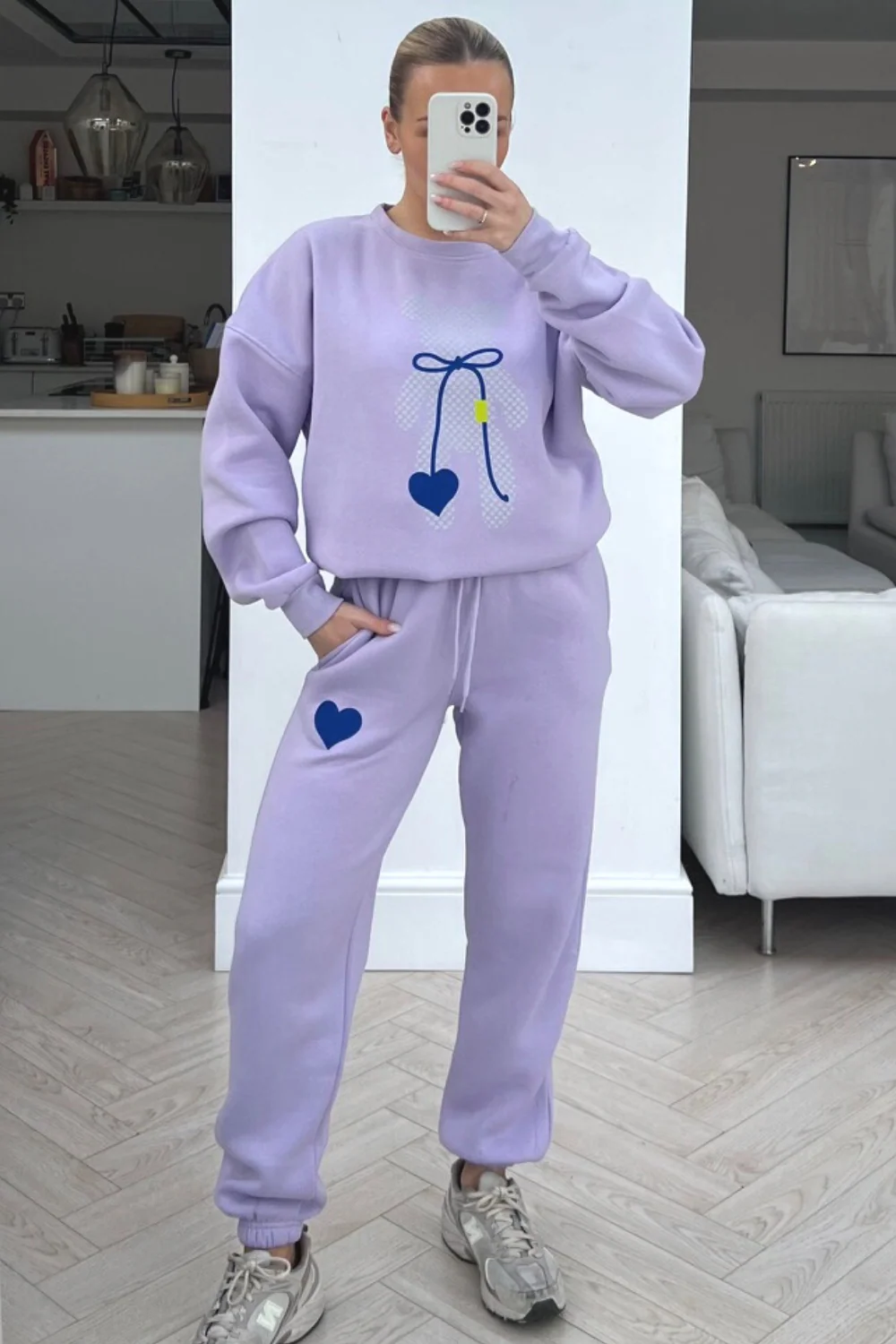 Love heart teddy lilac sweater loungewear set