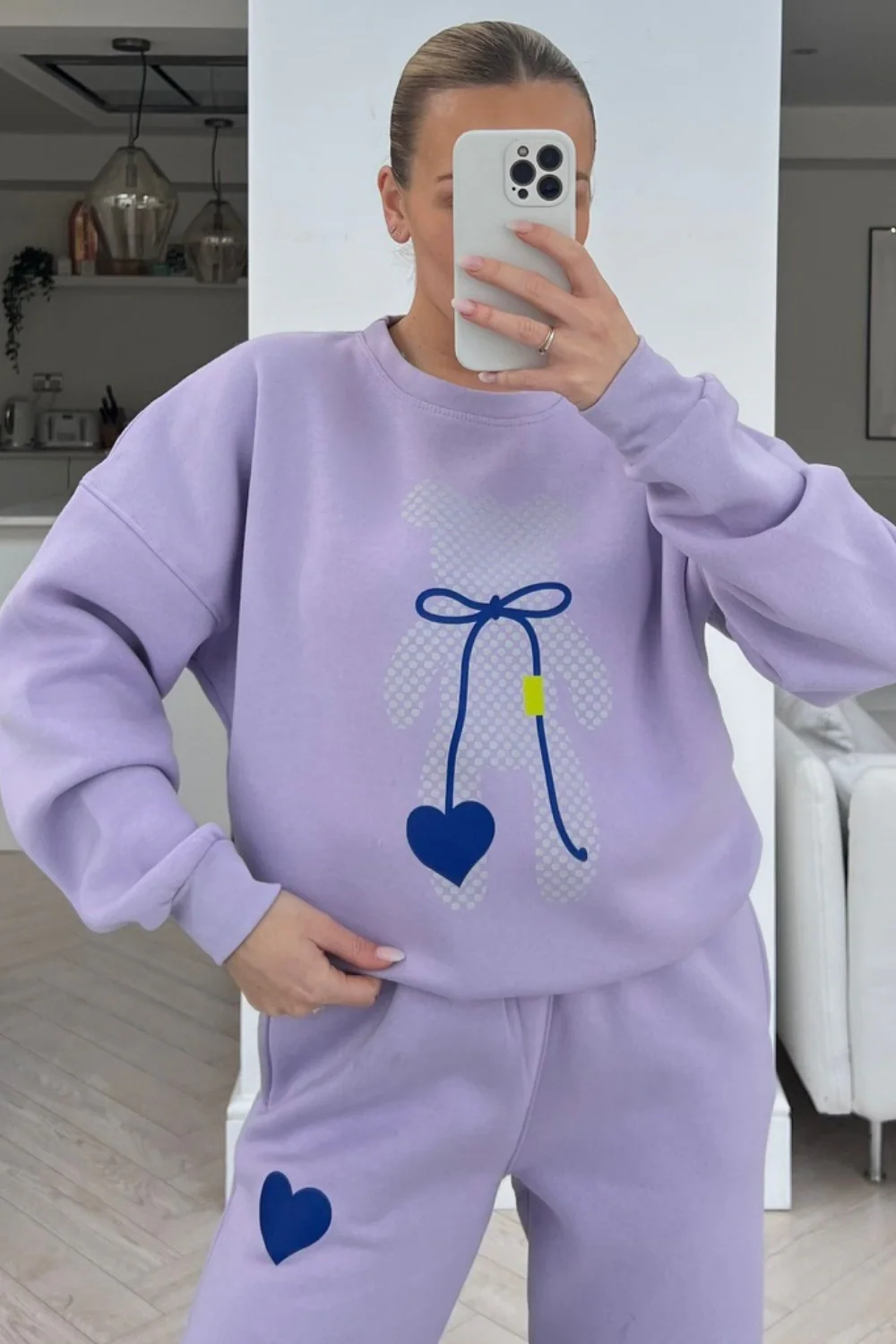 Love heart teddy lilac sweater loungewear set - Image 3