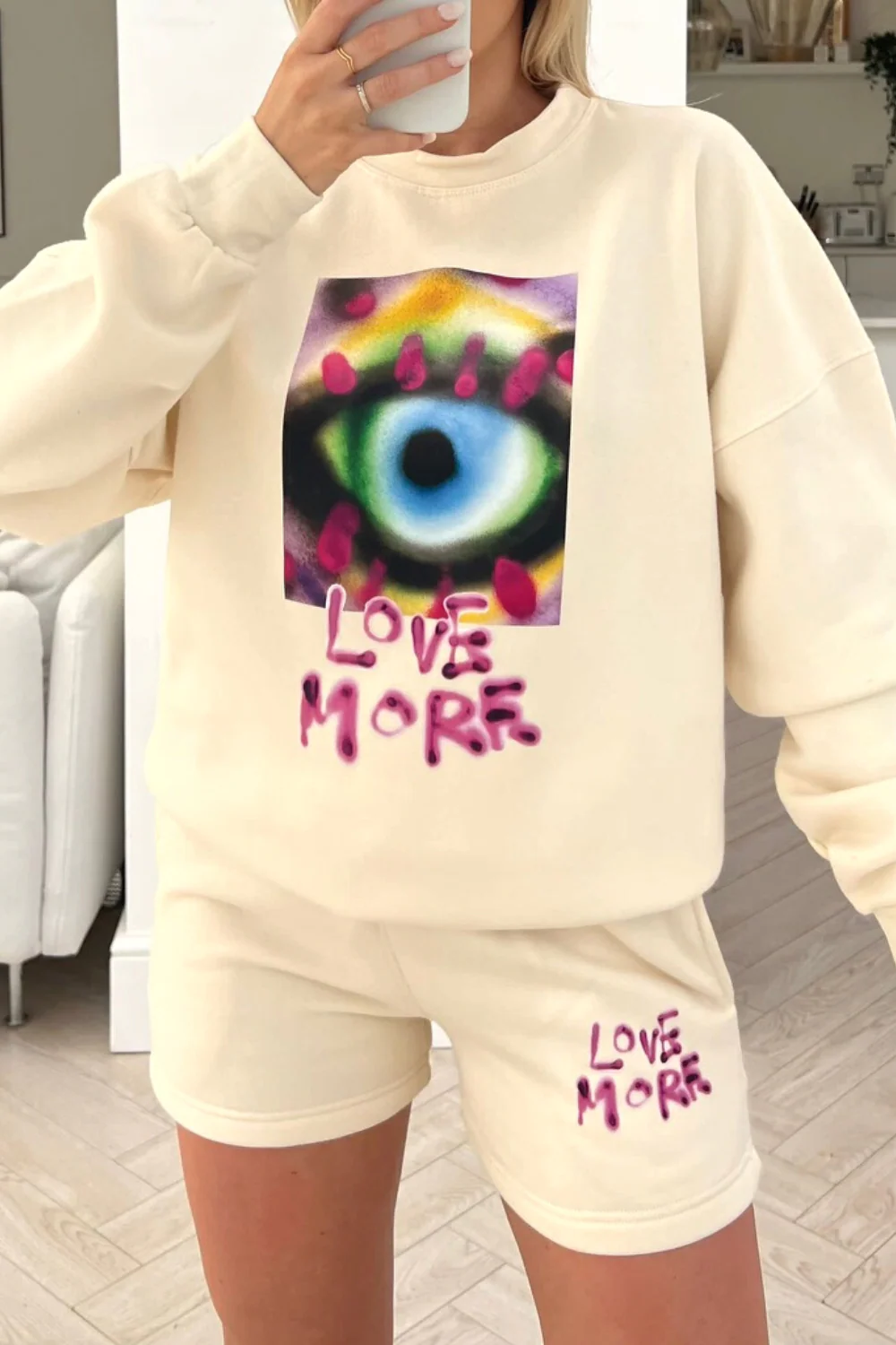 love more ecru sweater short loungewear set - Image 2