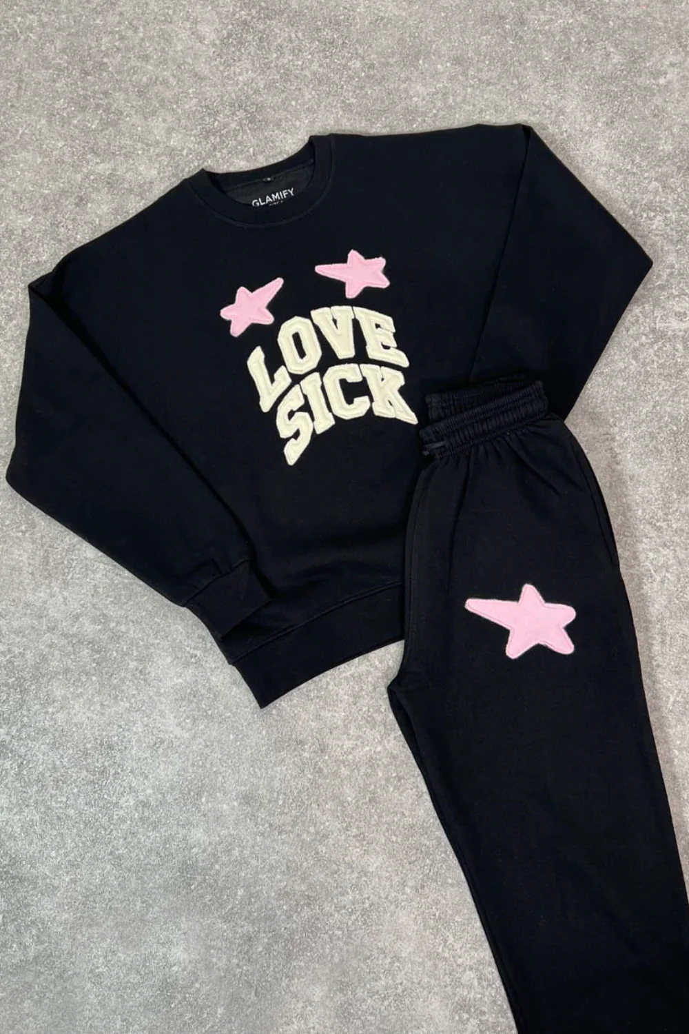 Love sick black embroidered sweater joggers premium loungewear - Image 6