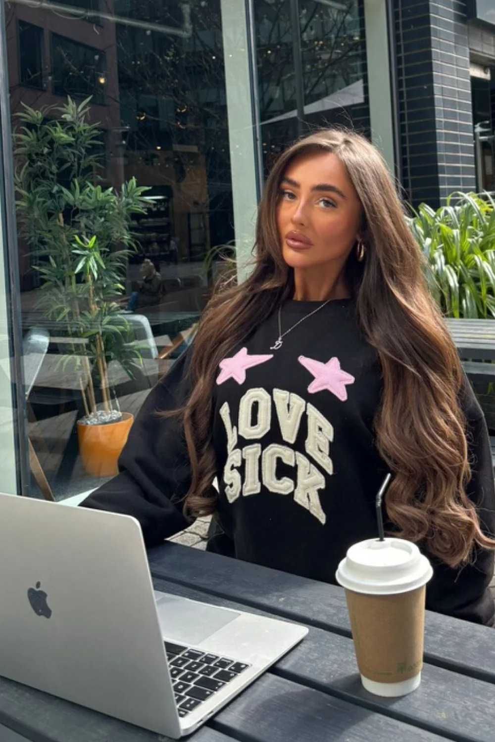 Love sick black embroidered sweater shorts loungewear - Image 2