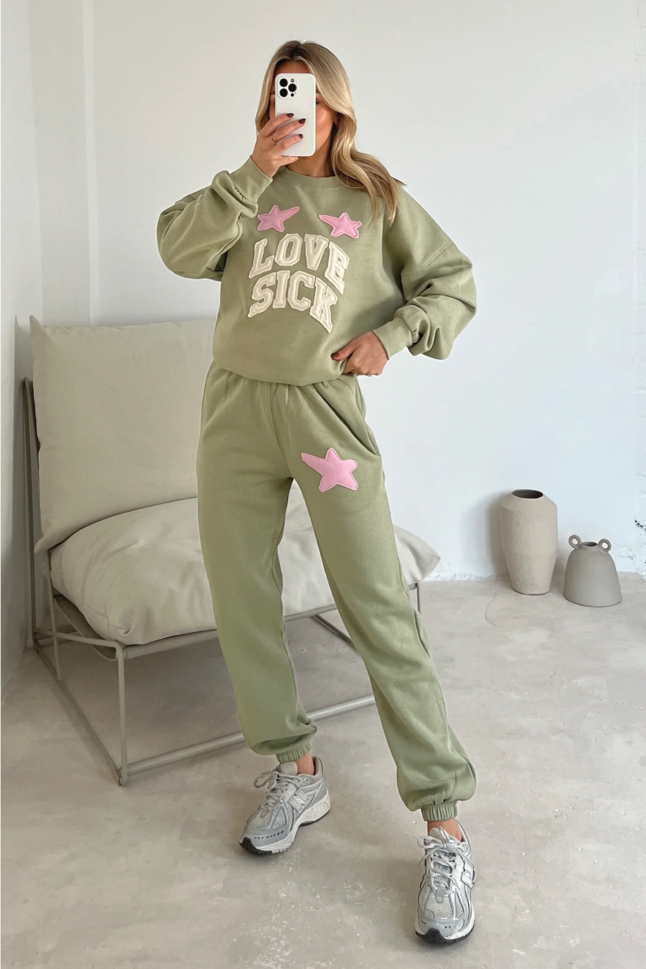 Love sick sage embroidered sweater joggers premium loungewear - Image 2
