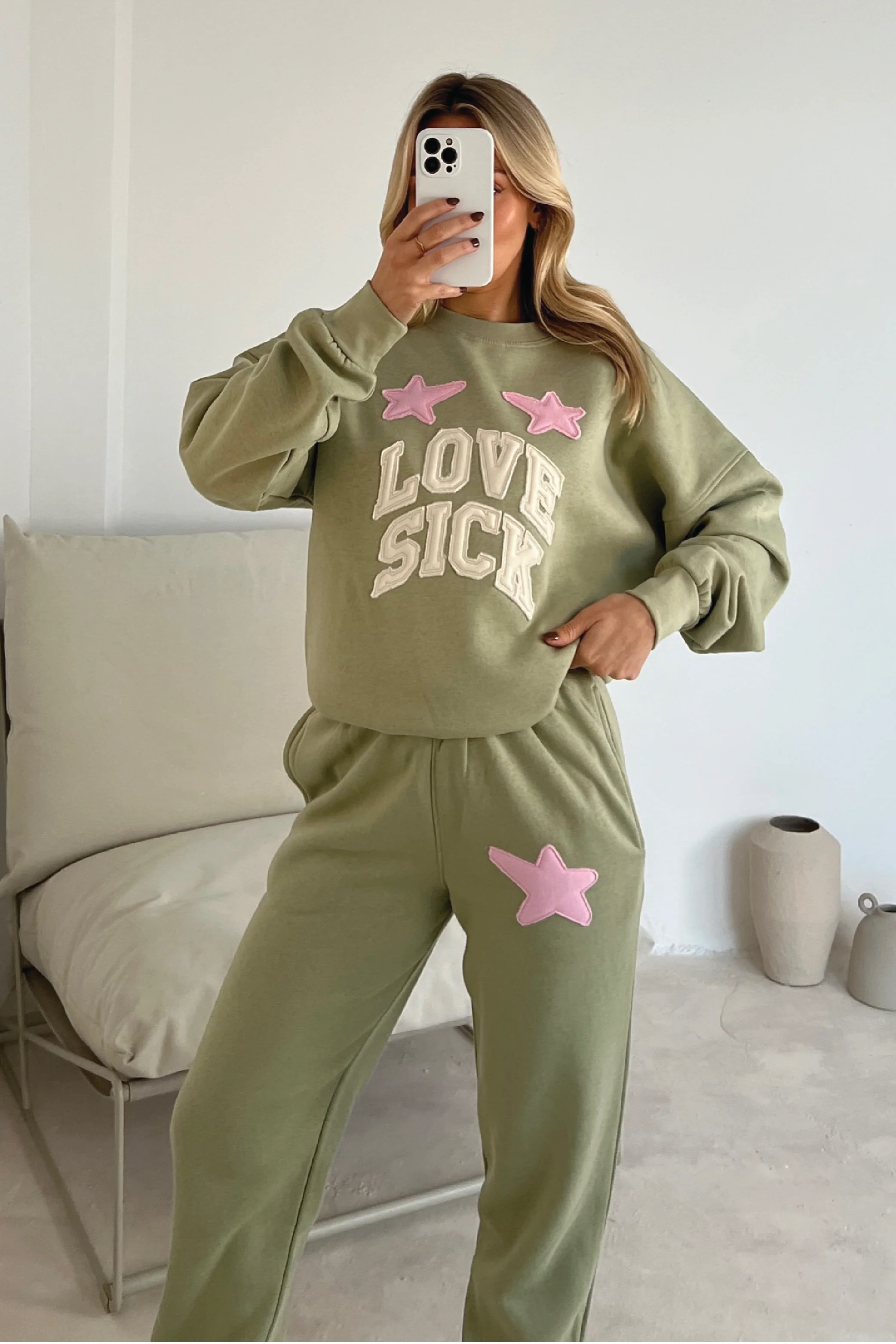 Love sick sage embroidered sweater joggers premium loungewear - Image 3