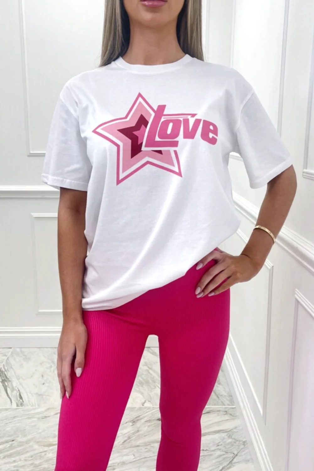 love Star fuchsia & white premium tee - Image 2