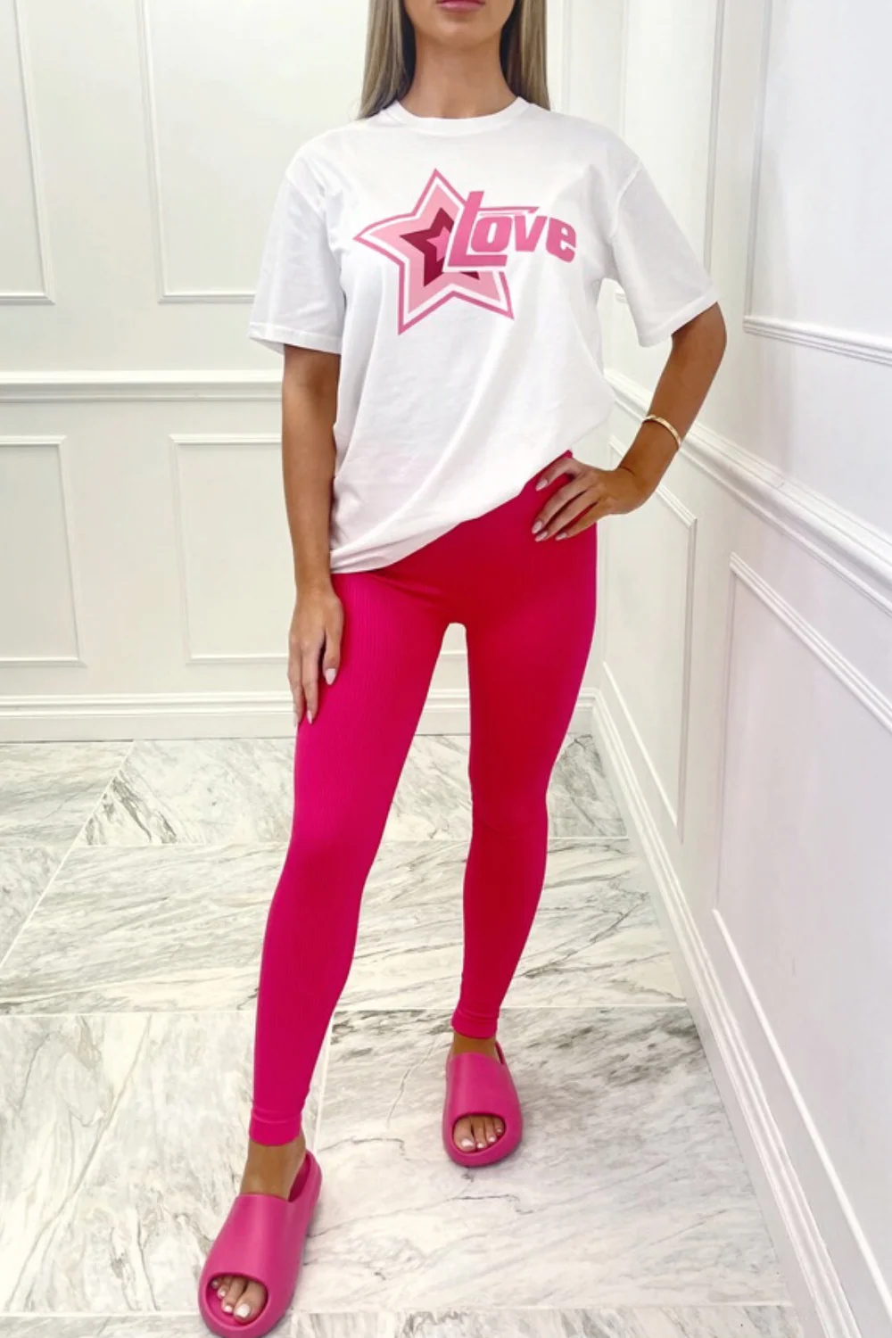 love Star fuchsia & white premium tee - Image 4