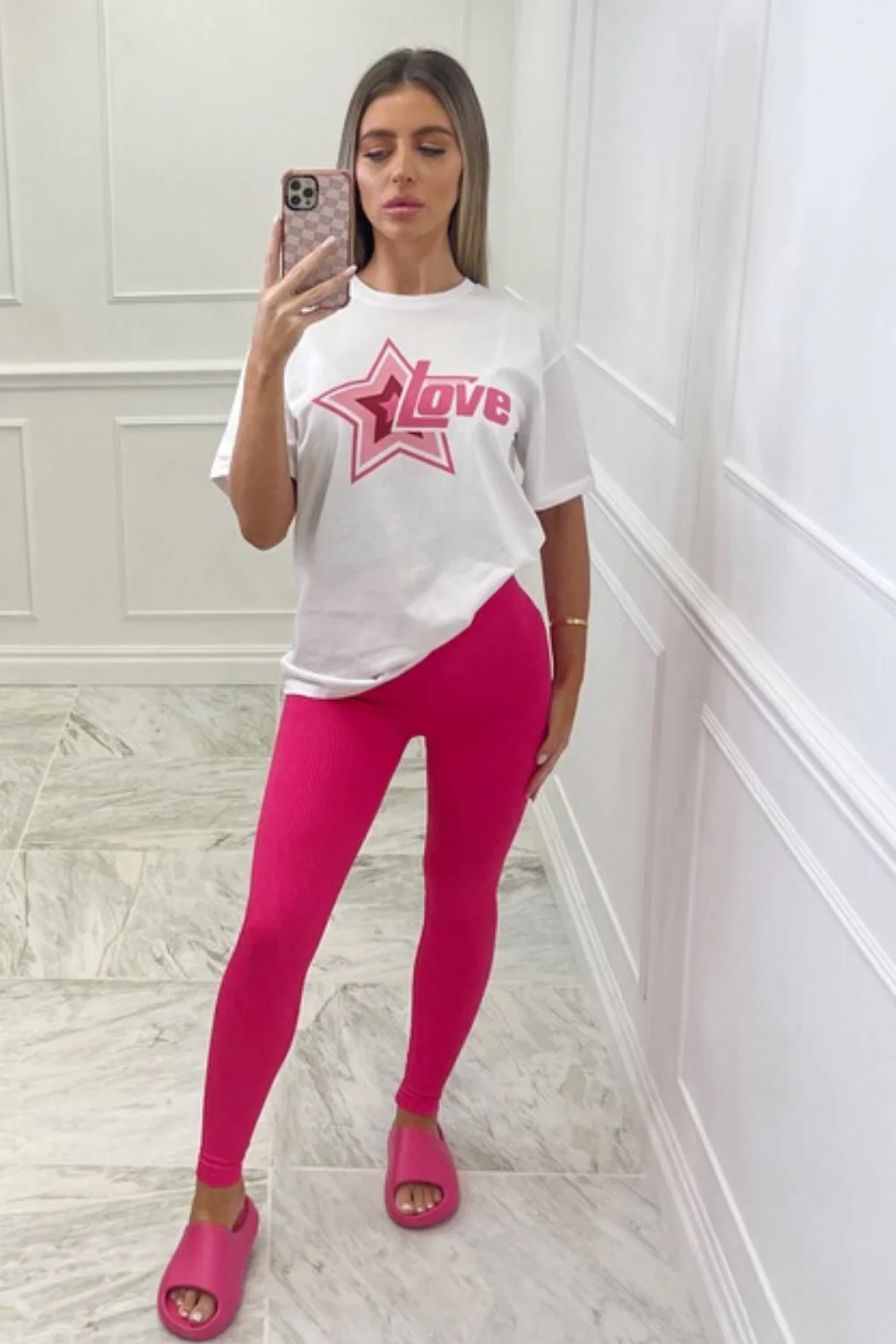 love Star fuchsia & white premium tee - Image 5