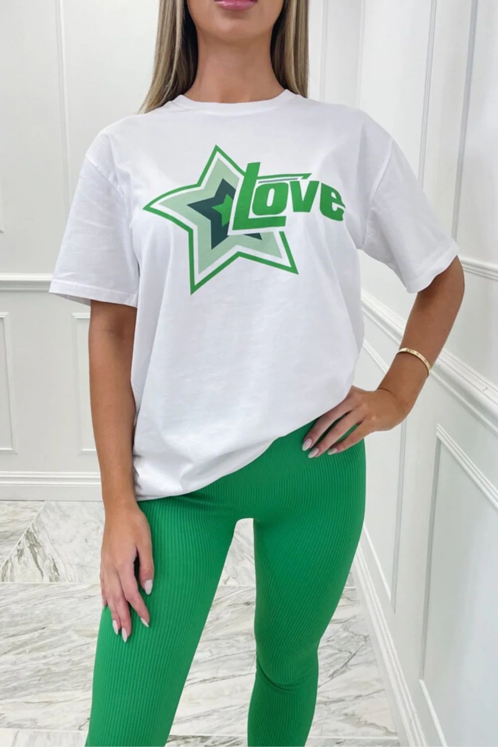 love Star green & white premium tee - Image 2