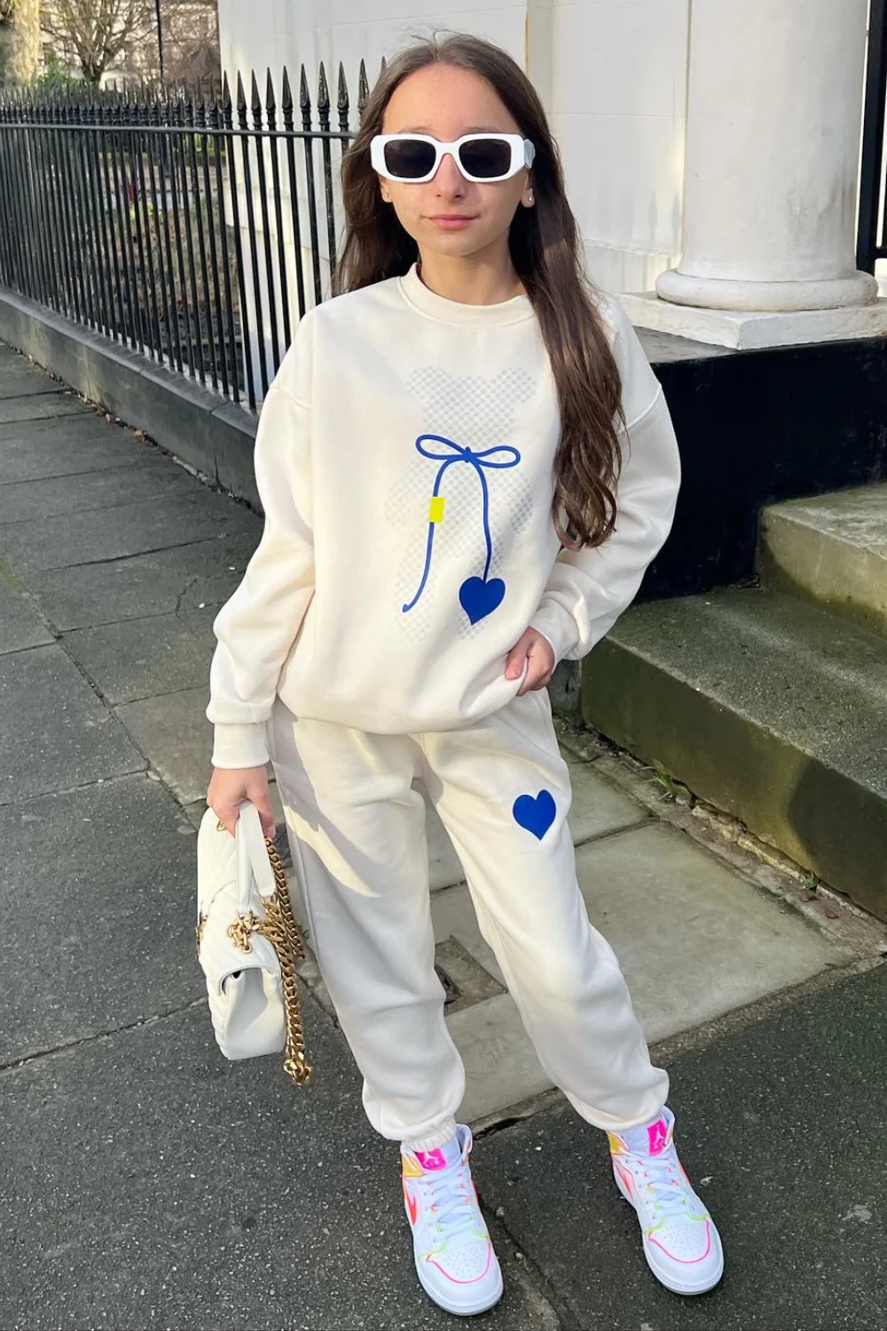 Mini Love teddy ecru printed sweater loungewear set