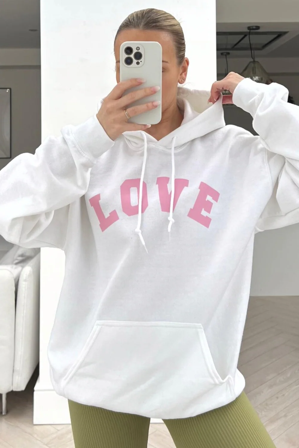 LOVE white & pink printed drawstring hoodie
