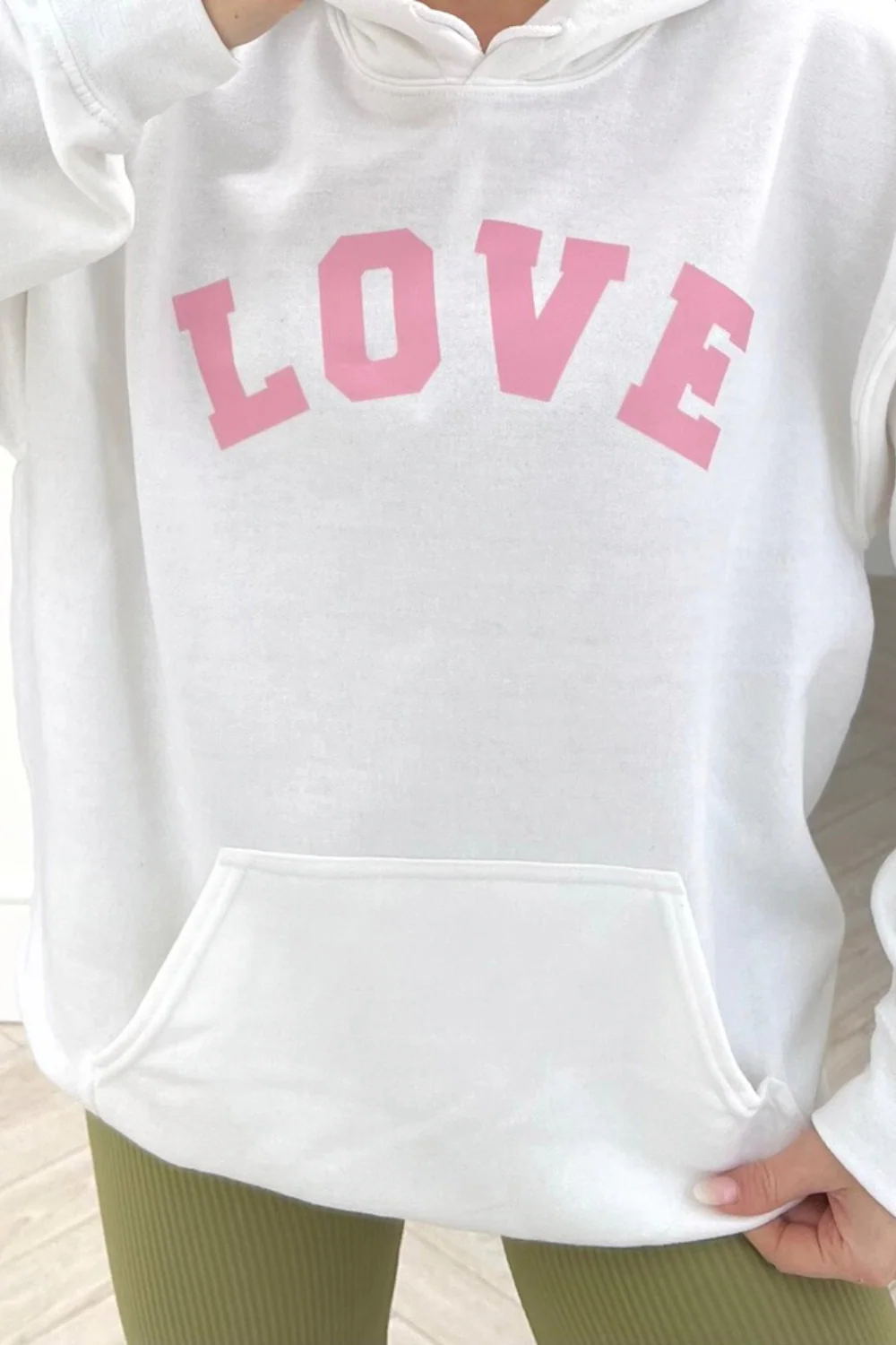 LOVE white & pink printed drawstring hoodie - Image 2