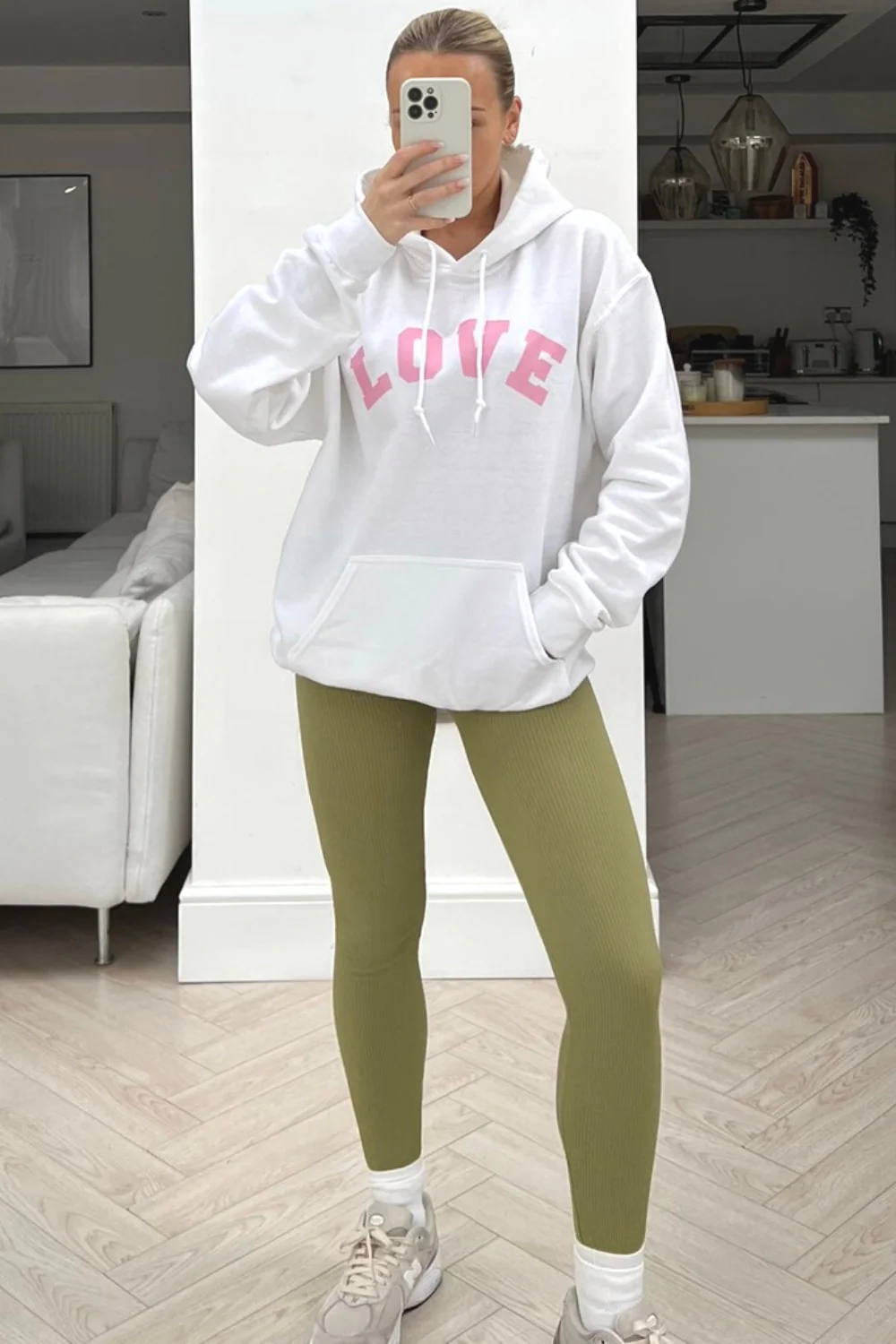 LOVE white & pink printed drawstring hoodie - Image 3