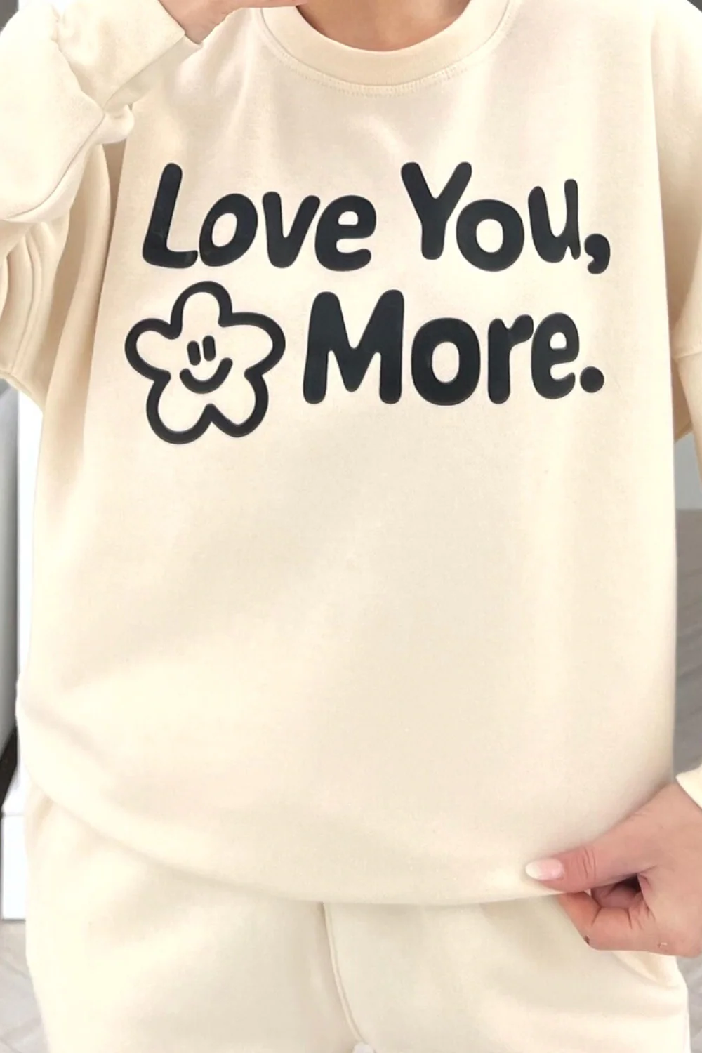 Love you more ecru printed sweater loungewear set - Image 4