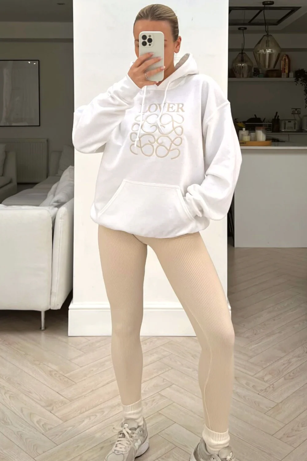 Lover white & champagne hoodie legging coord
