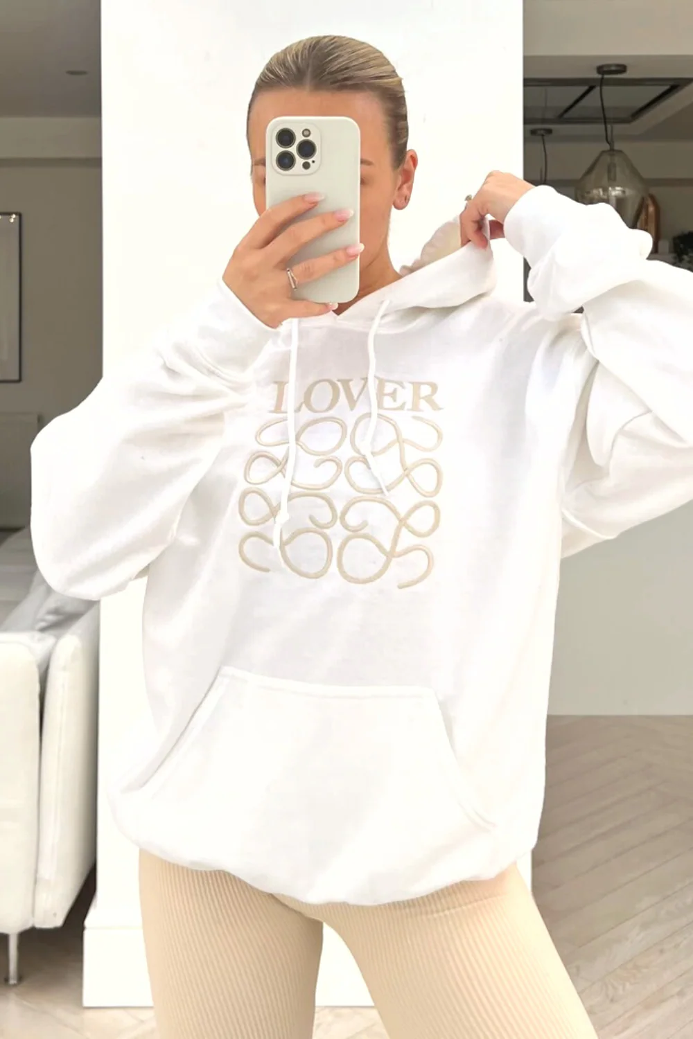 Lover white & champagne hoodie legging coord - Image 2