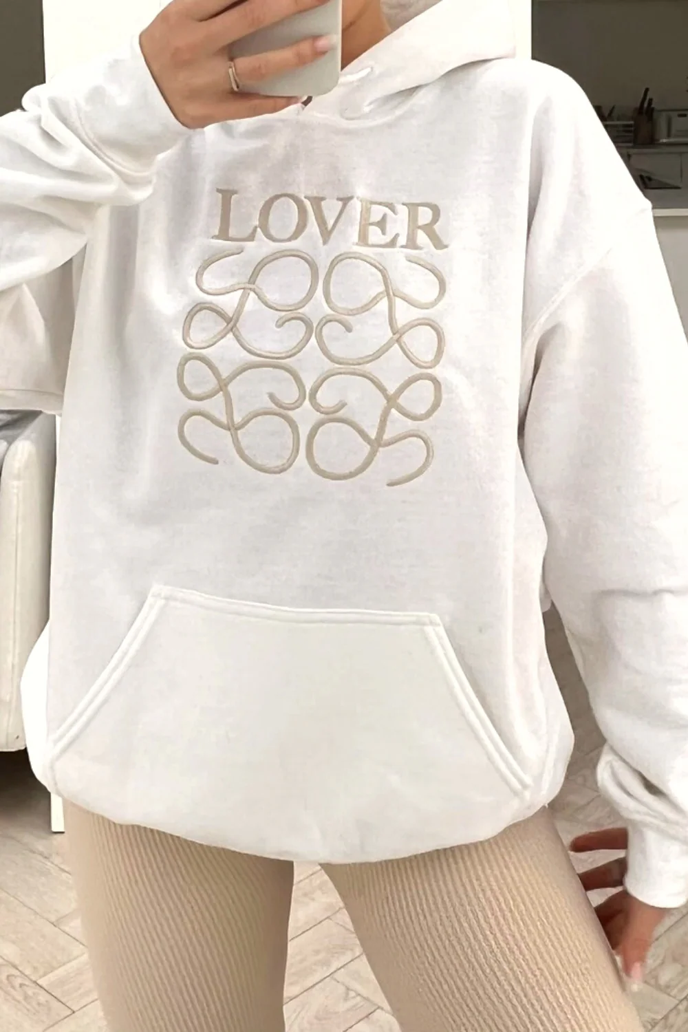 Lover white & champagne hoodie legging coord - Image 3