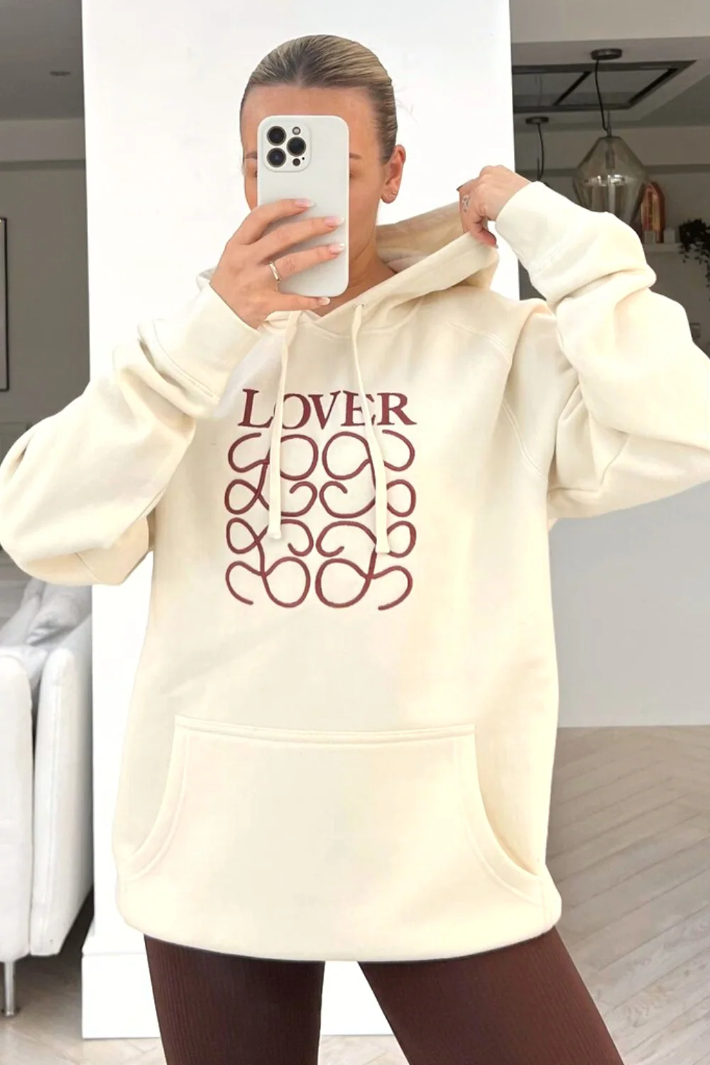 Lover ecru & chocolate embroidered hoodie legging coord - Image 2
