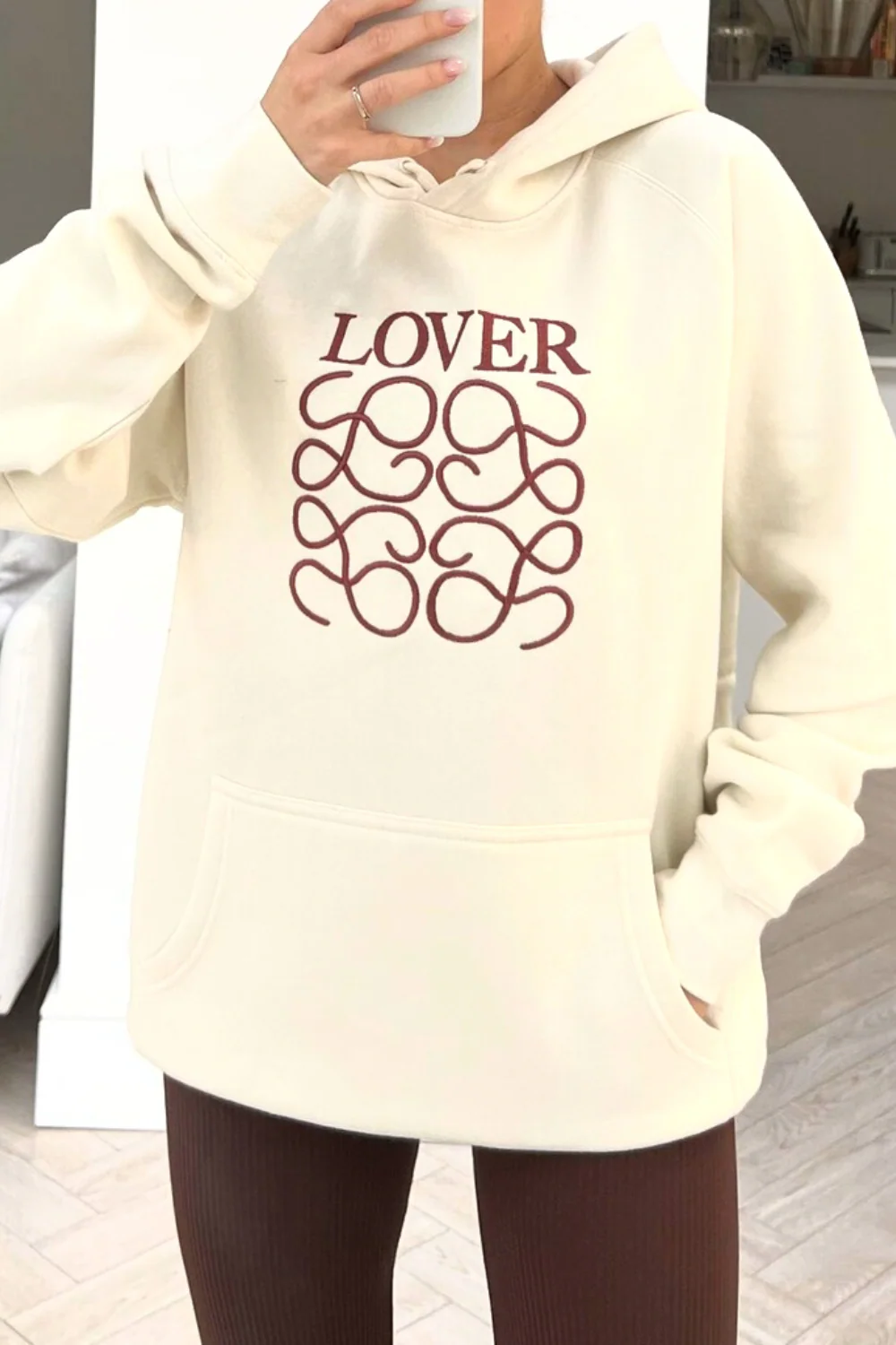 Lover ecru & chocolate embroidered hoodie legging coord - Image 3