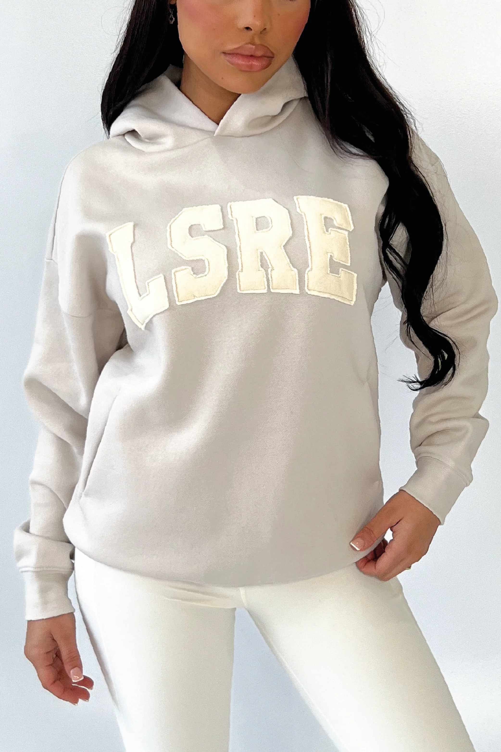 LSRE bone embroidered applique premium relaxed hoodie - Image 2