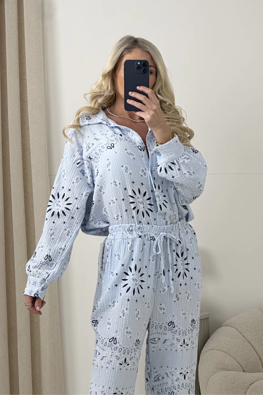 LUCIE BLUE CHEESECLOTH PAISLEY TROUSERS AND SHIRT CO ORD TWO PIECE SET - Image 4