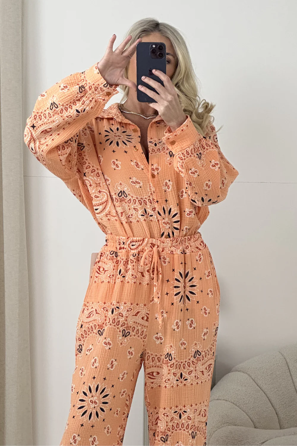LUCIE ORANGE CHEESECLOTH PAISLEY TROUSERS AND SHIRT CO ORD TWO PIECE SET - Image 2