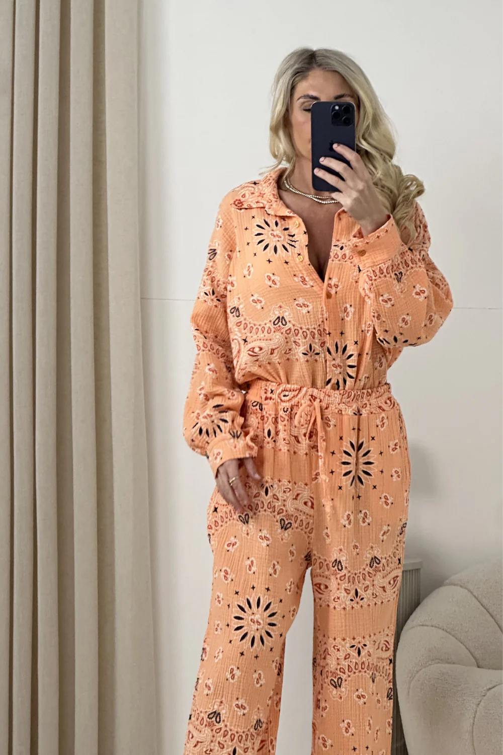 LUCIE ORANGE CHEESECLOTH PAISLEY TROUSERS AND SHIRT CO ORD TWO PIECE SET - Image 3
