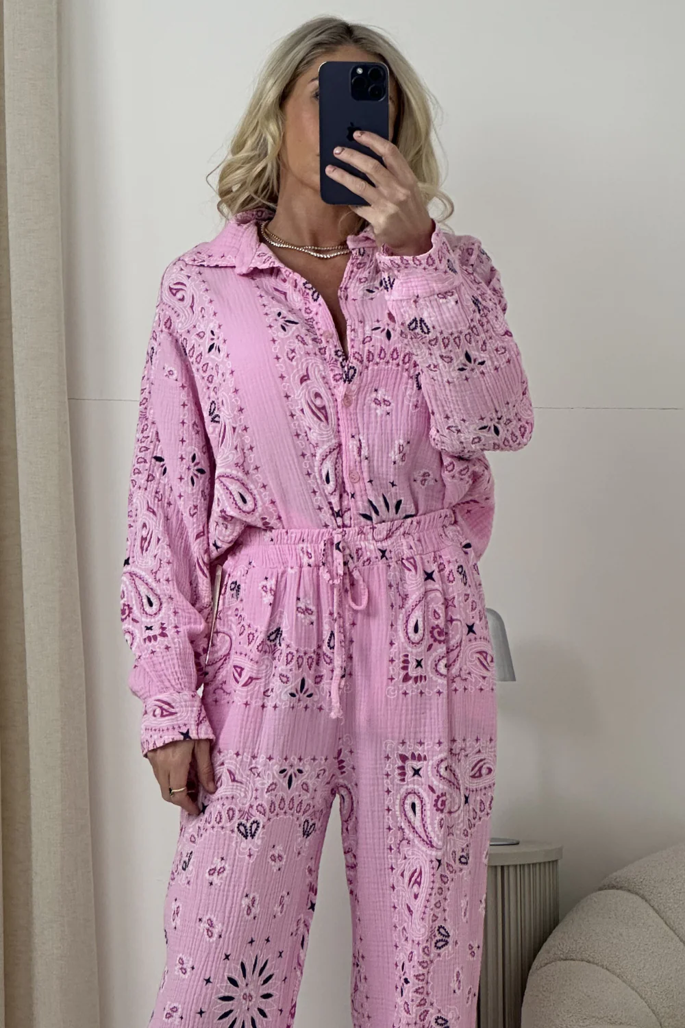 LUCIE PINK CHEESECLOTH PAISLEY TROUSERS AND SHIRT CO ORD TWO PIECE SET - Image 3