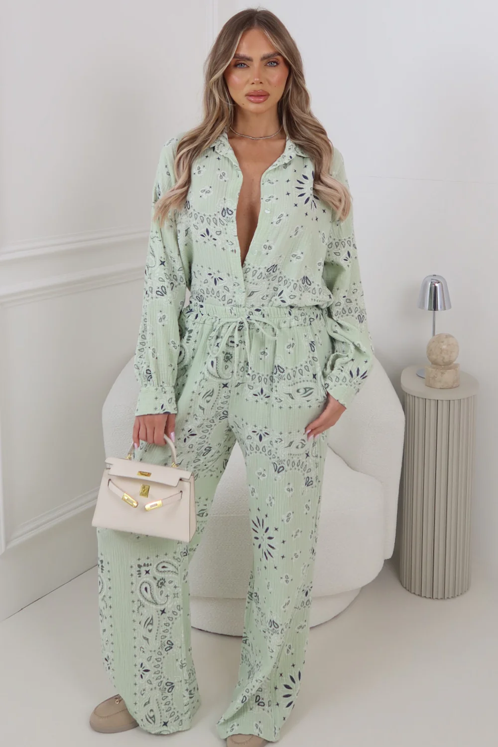 LUCIE SAGE CHEESECLOTH PAISLEY TROUSERS & SHIRT CO ORD