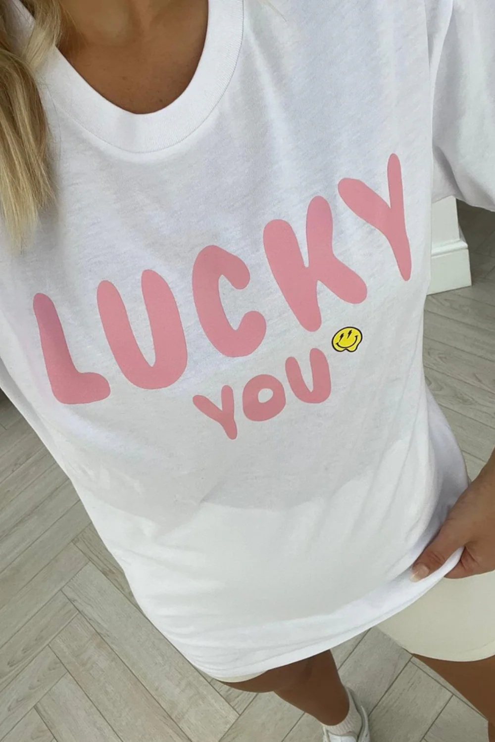 Lucky you white & pink printed tee - Image 2
