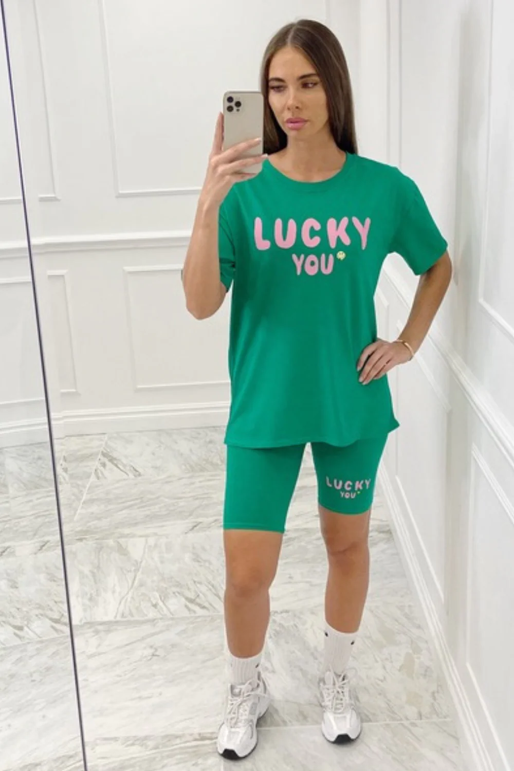 Lucky you bottle green printed cycling short coord