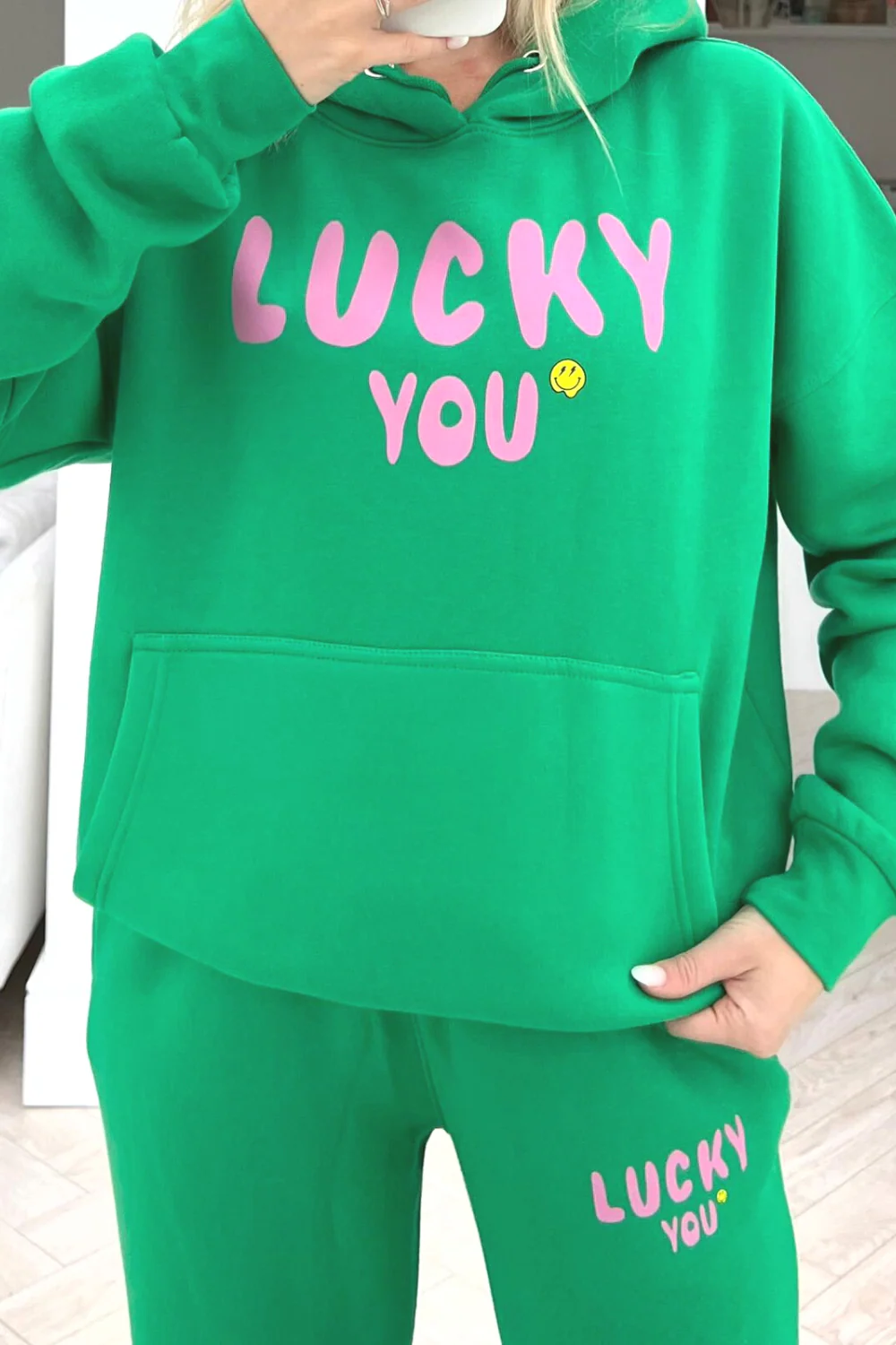 Lucky you bottle green printed hooded loungewear set - Image 2