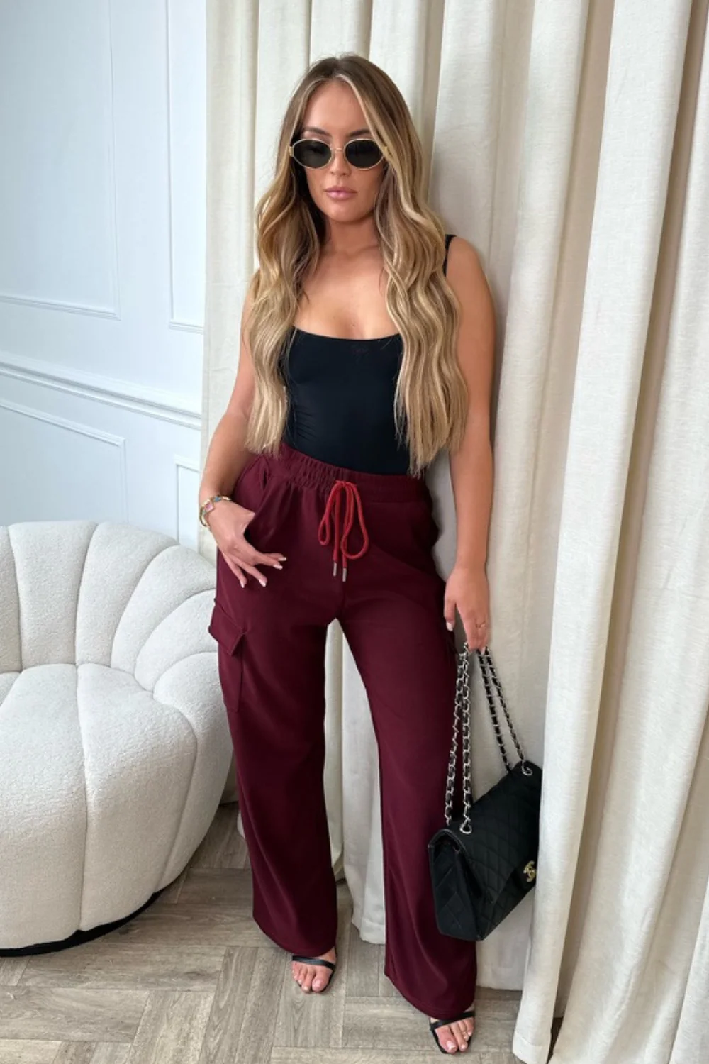 Lucy burgundy soft cargo pants - Image 3