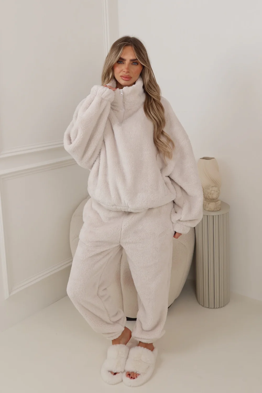 LUXURY CREAM FLUFFY PYJAMA JOGGERS - Image 2