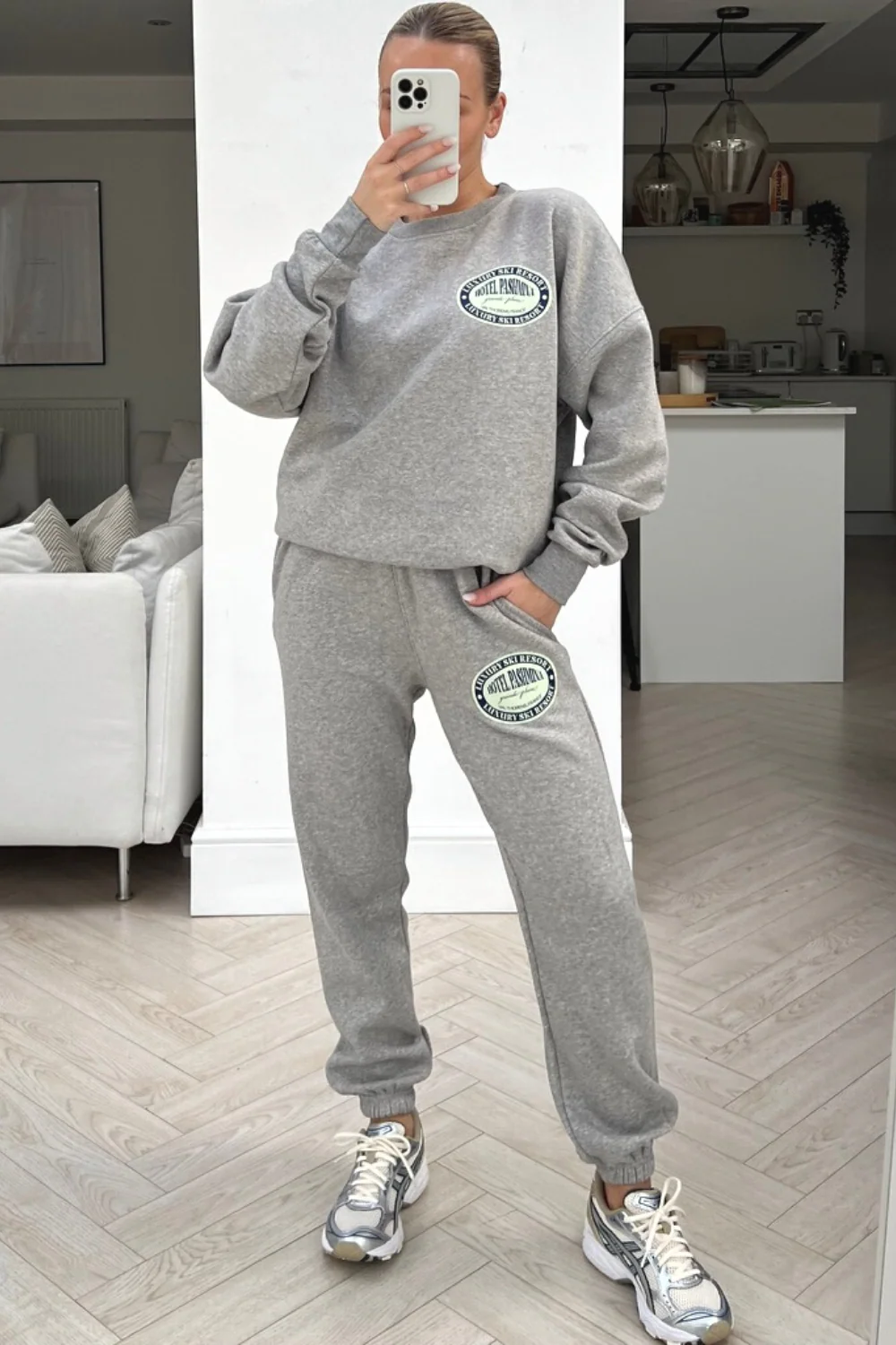 luxury ski resort grey printed sweater loungewear set - Image 3