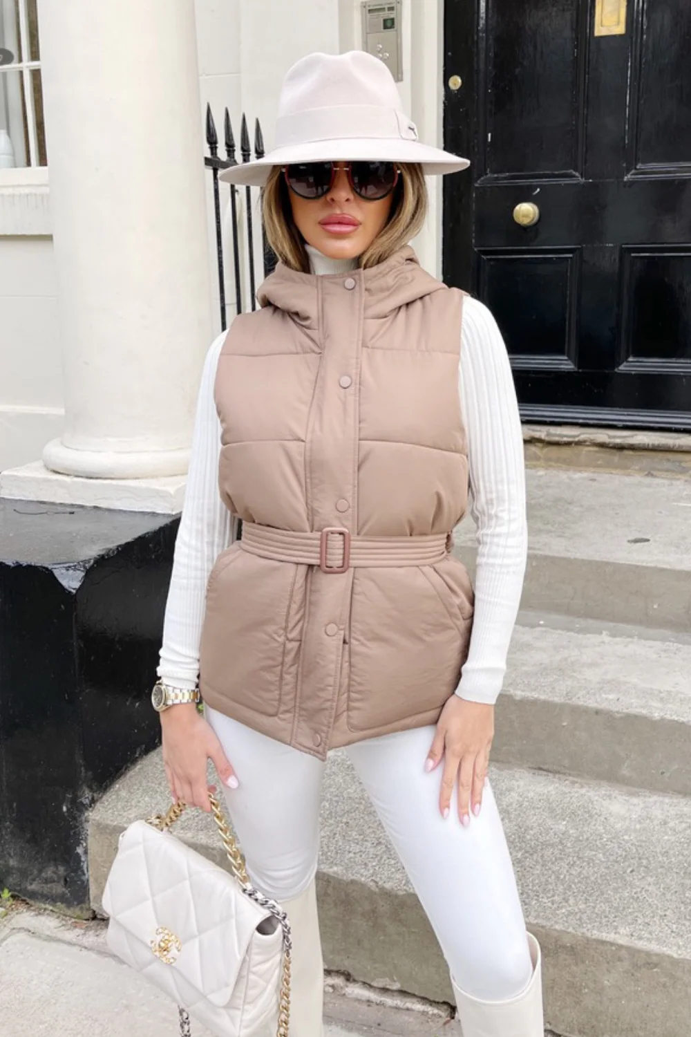 Macy Brown belted puffer Gilet - Image 2
