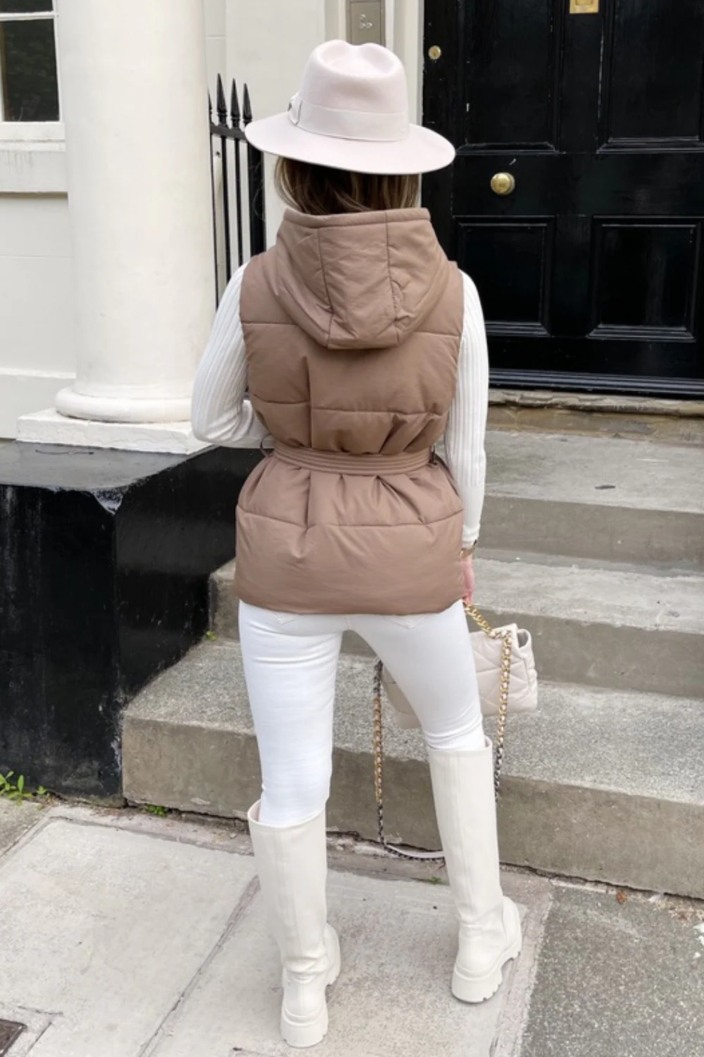 Macy Brown belted puffer Gilet - Image 3