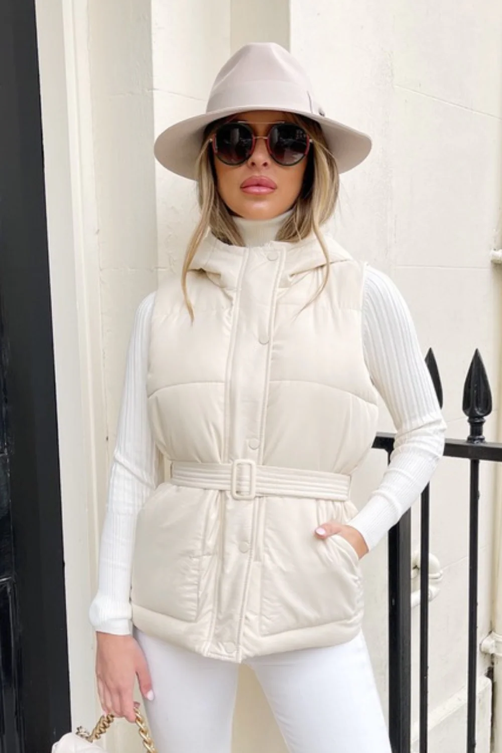 Macy Cream belted puffer Gilet - Image 4