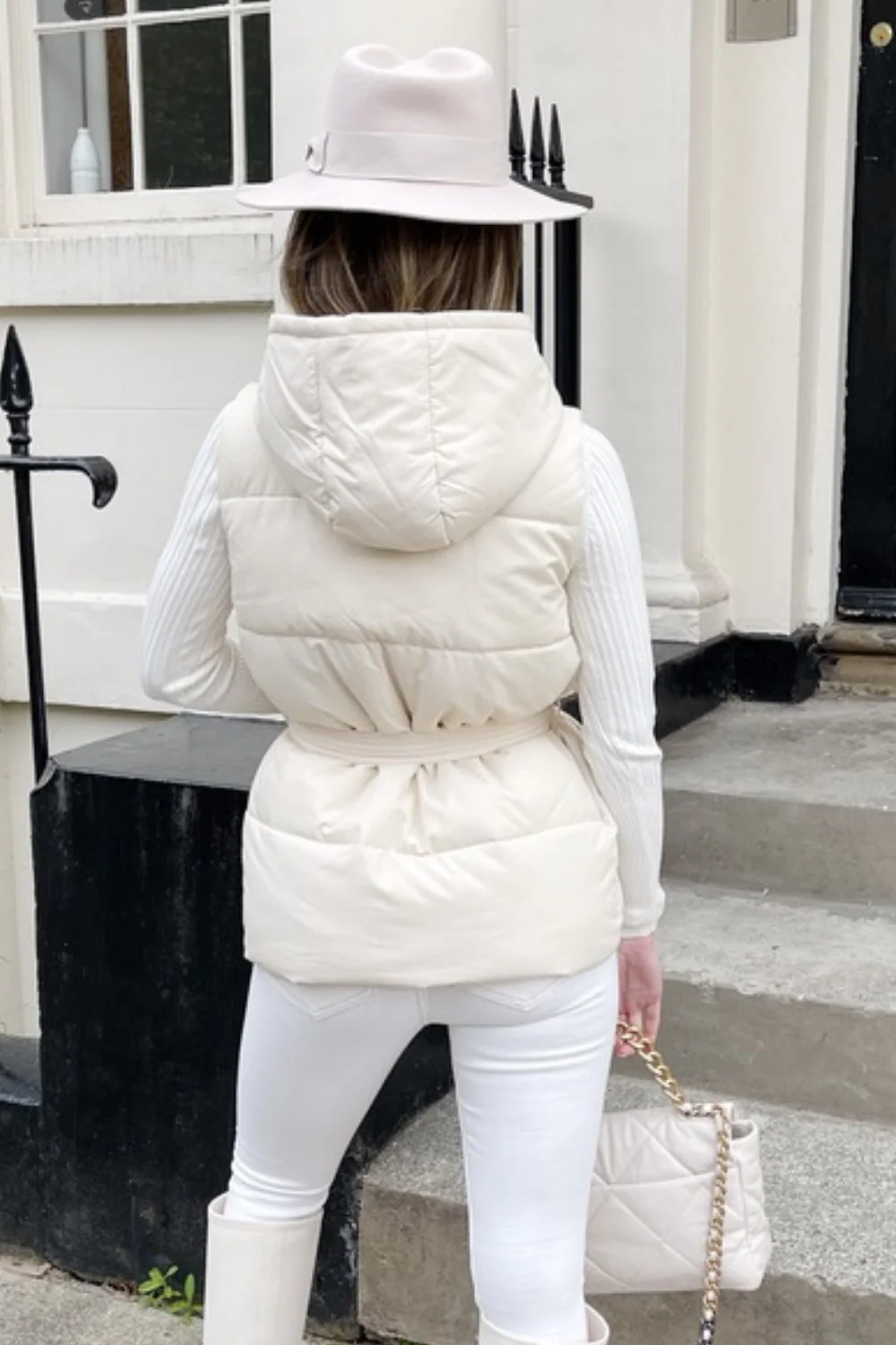 Macy Cream belted puffer Gilet - Image 5