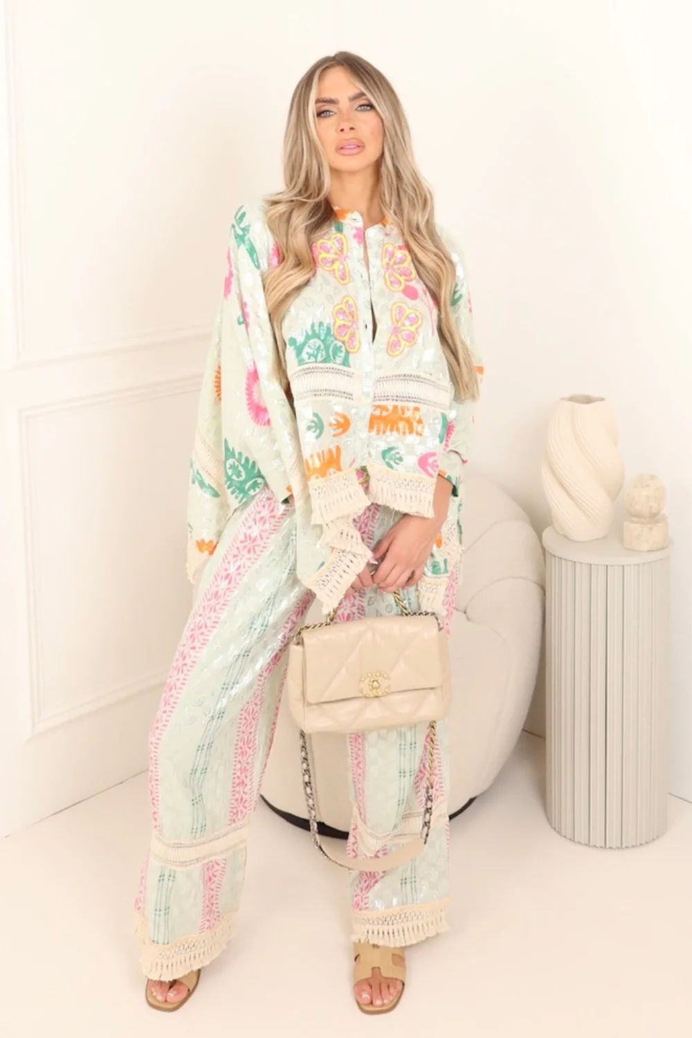 Maddy boho beaded shirt & trousers co-ord