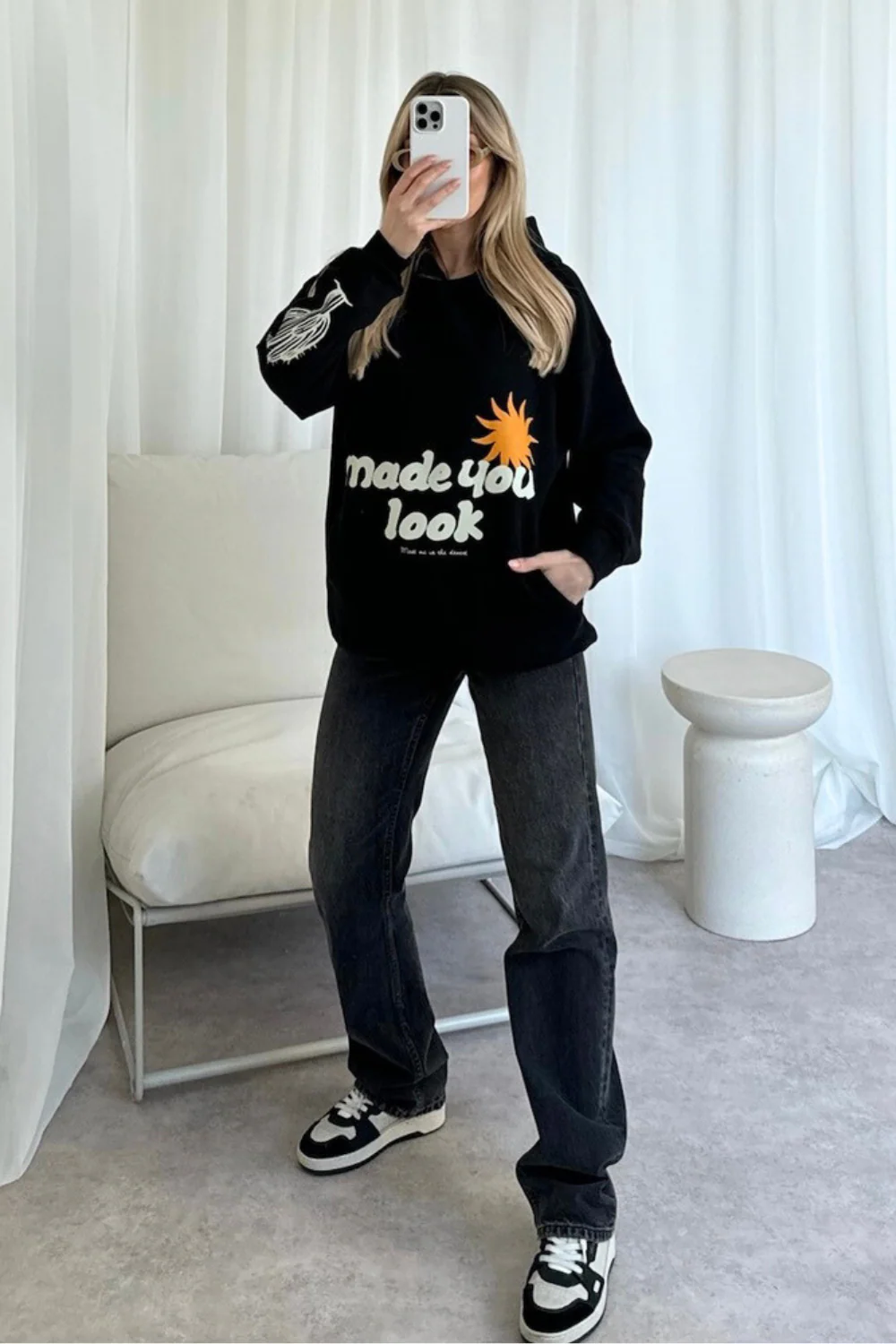 Made you look black printed hoodie - Image 2