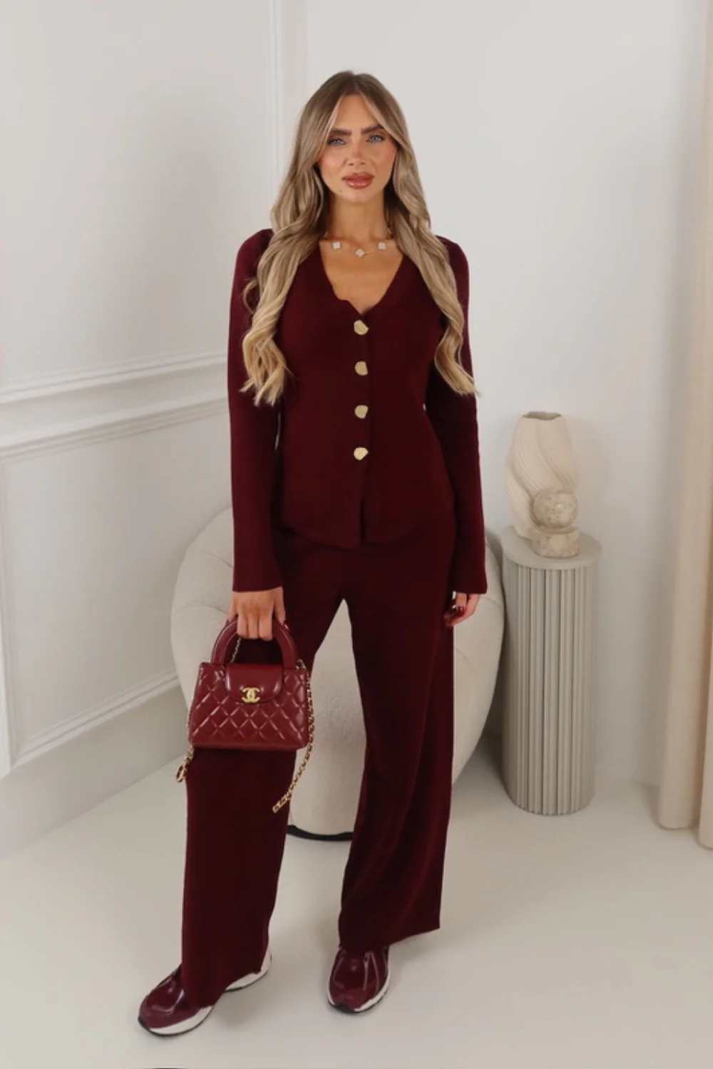MAGGIE BURGUNDY GOLD DETAIL KNIT CO ORD