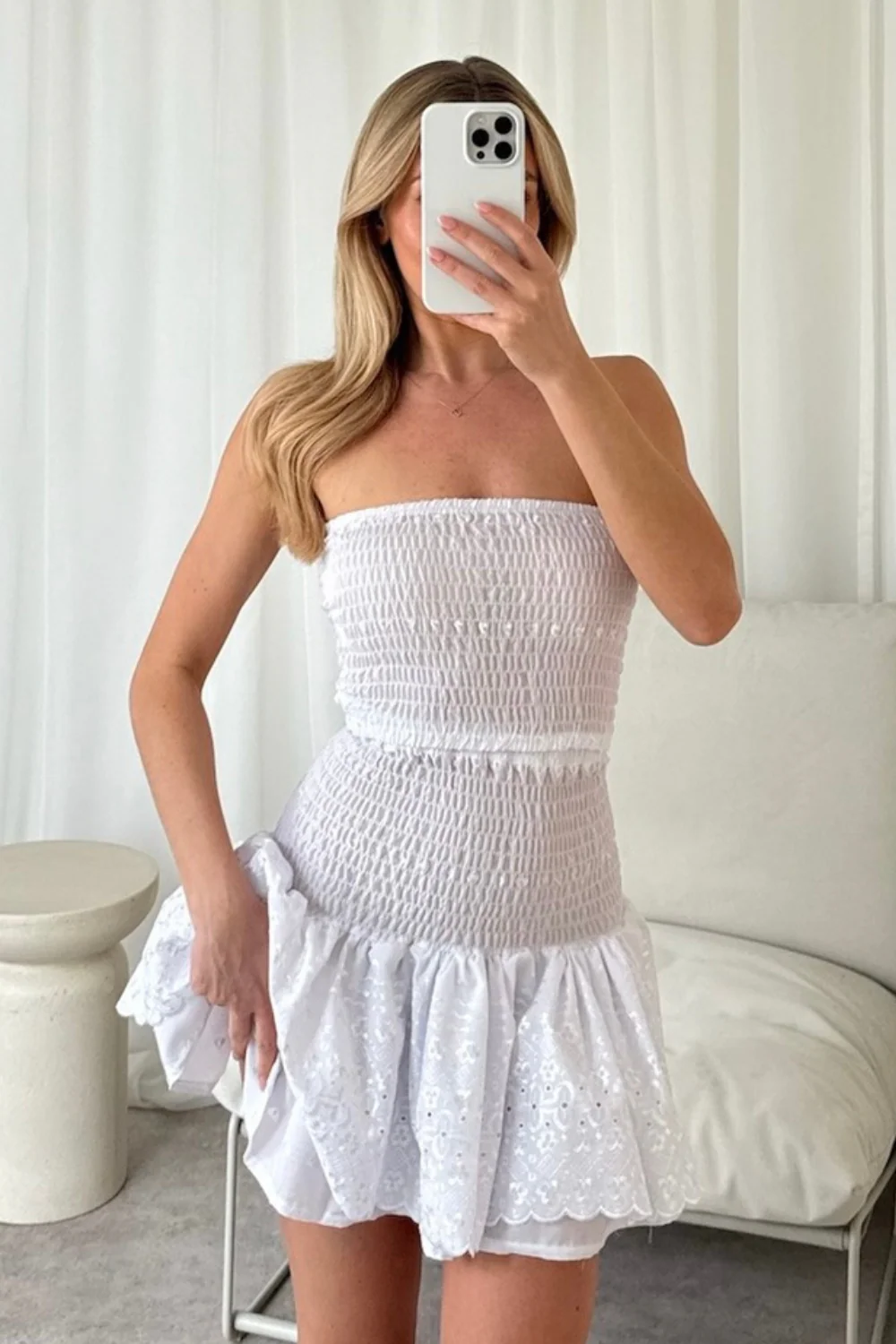 Maisie white broderie anglaise bandeau and skirt co-ord - Image 2