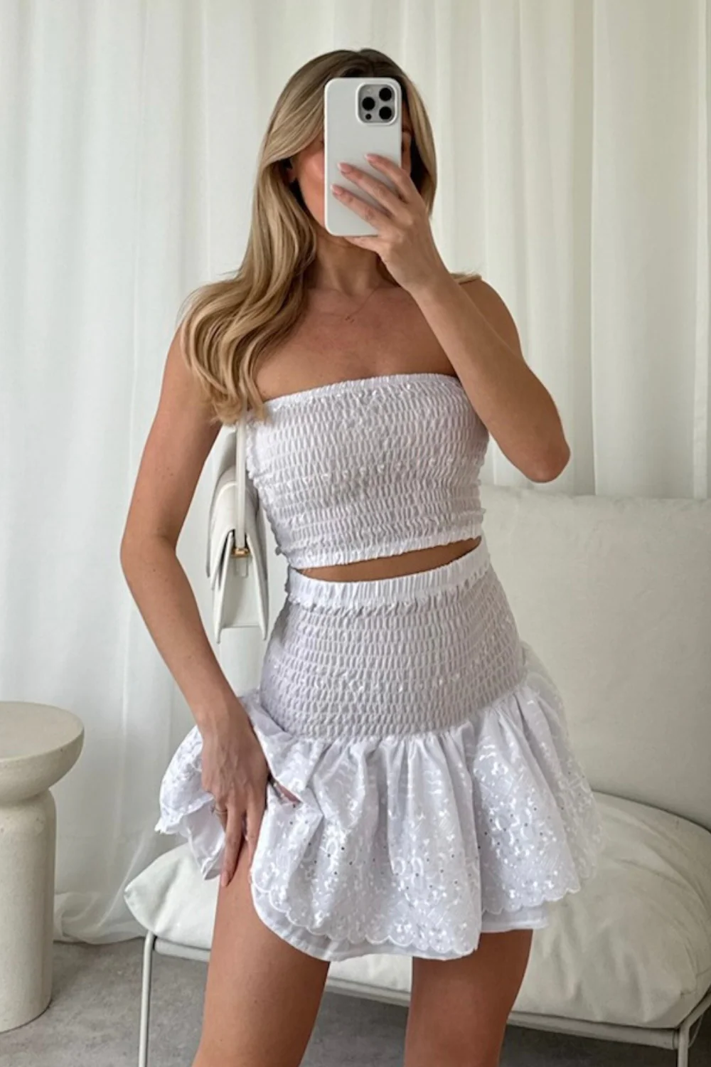 Maisie white broderie anglaise bandeau and skirt co-ord - Image 3