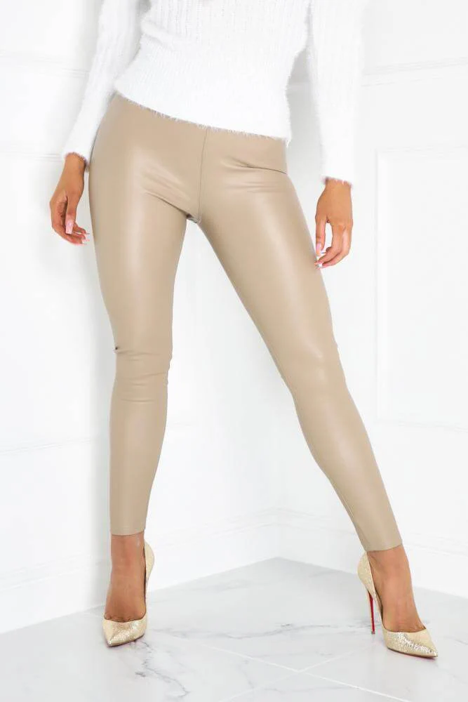 Maisy Cream PU Leather High Waisted Trousers - Image 4