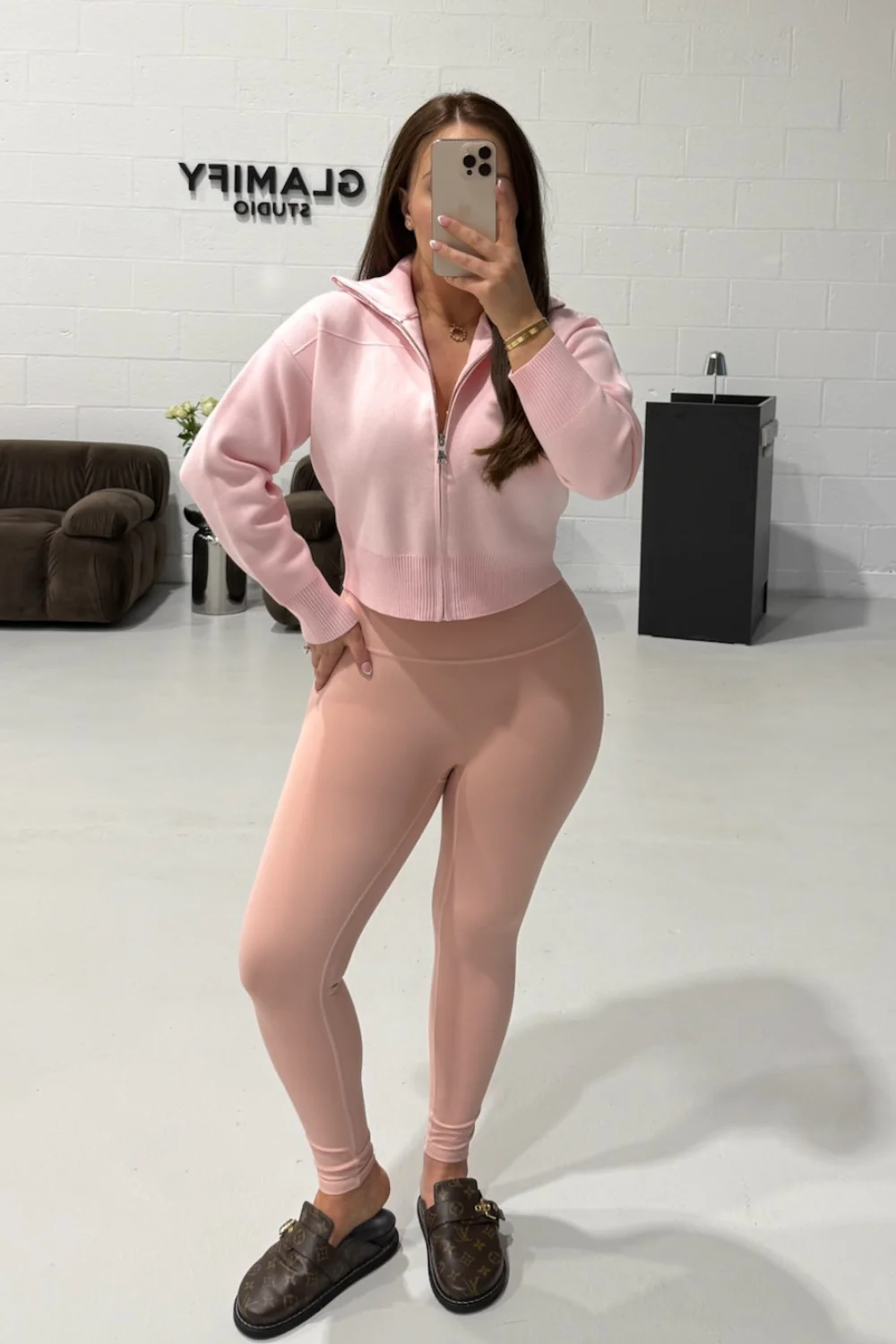 MANDY BABY PINK FULL ZIP RIBBED HIGH NECK CARDIGAN - Image 5