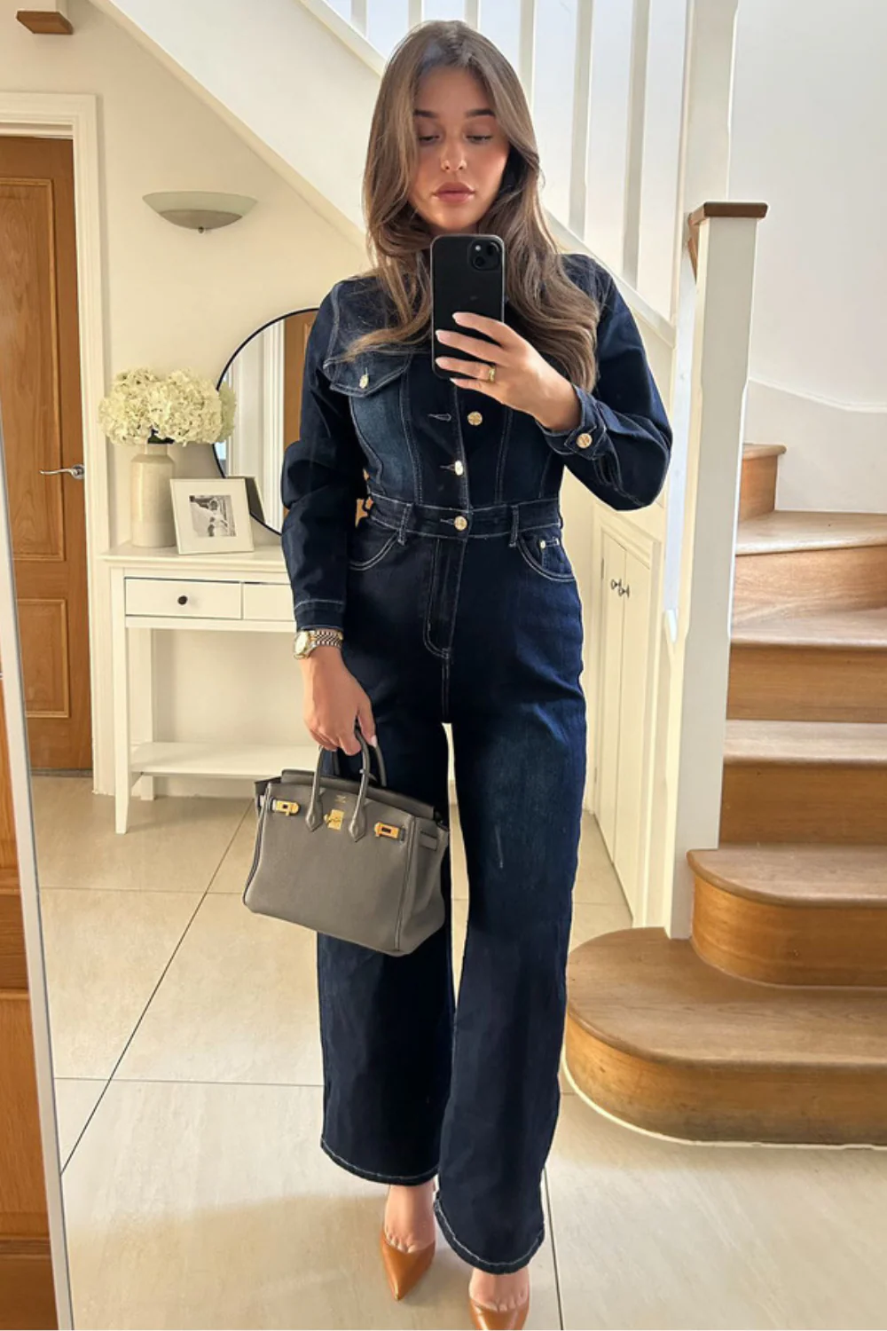Mandy dark denim wide leg jumpsuit - Image 2