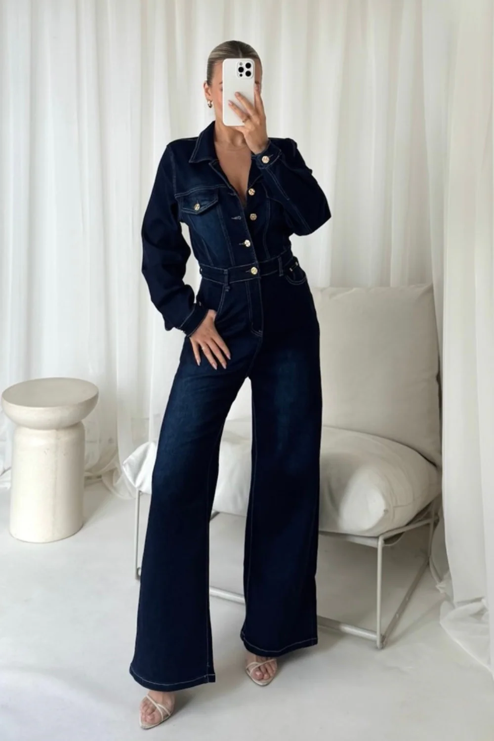 Mandy dark denim wide leg jumpsuit - Image 4