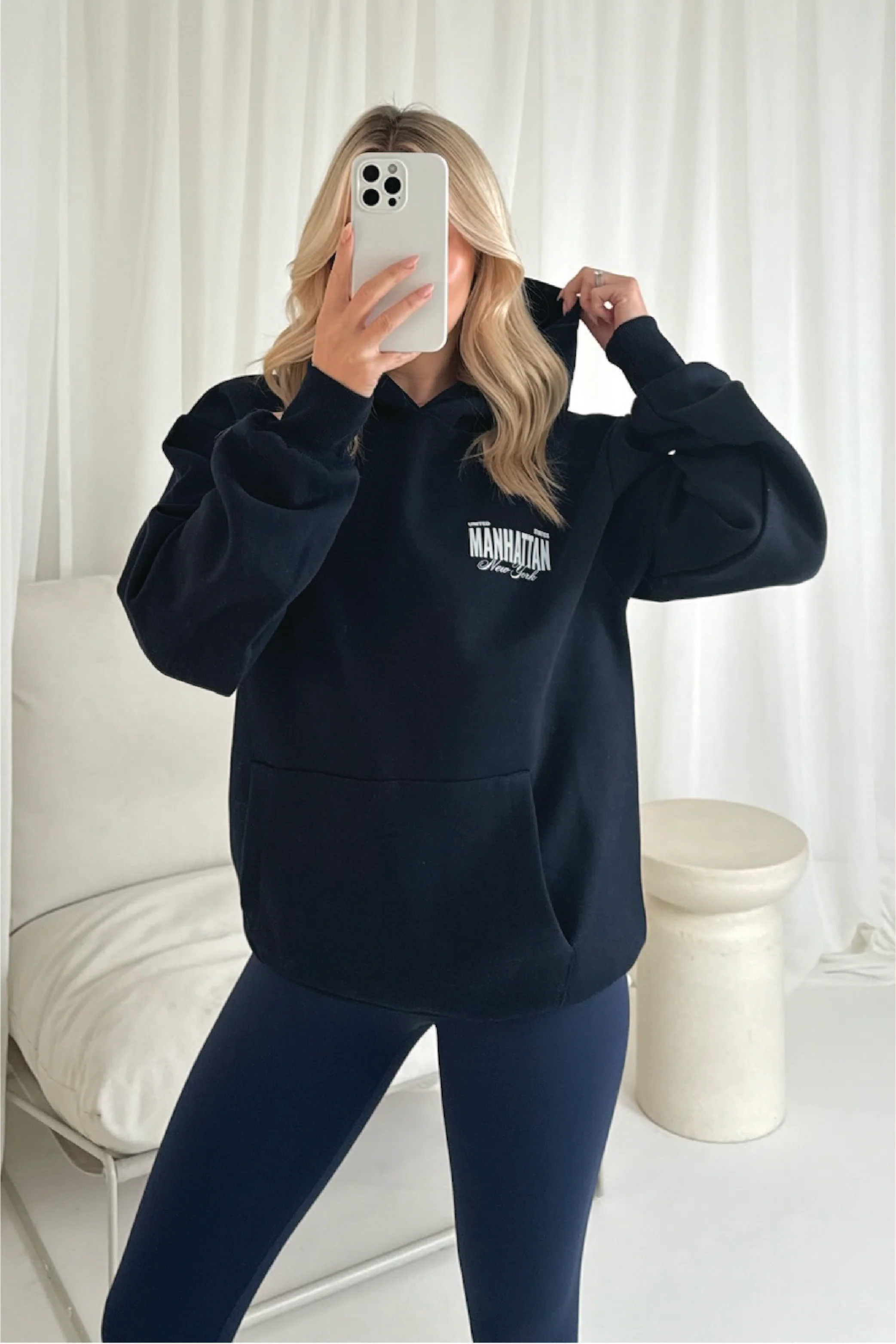 Manhattan navy printed hoodie and legging set - Image 2