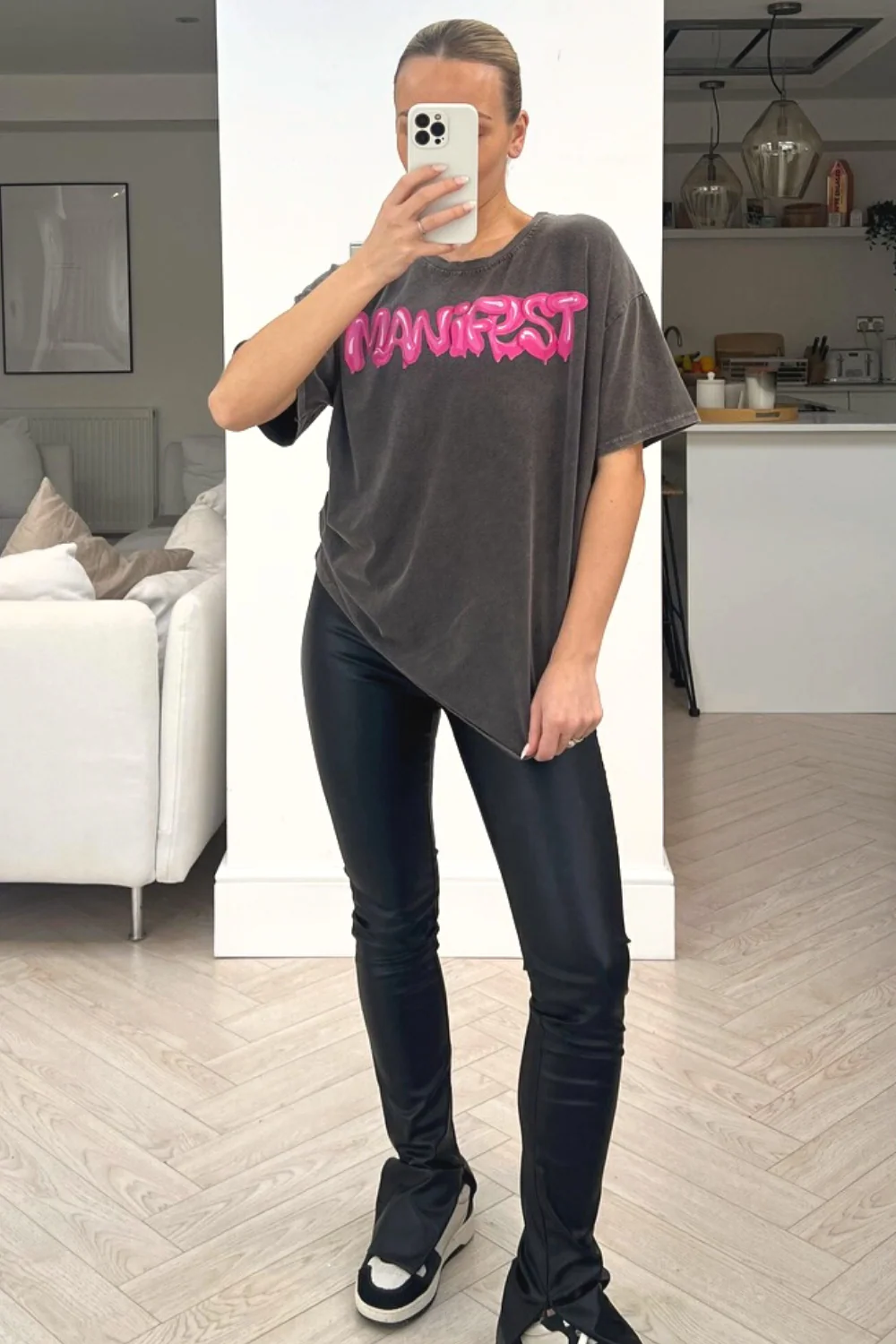 manifest grey & pink acid wash printed tee - Image 2