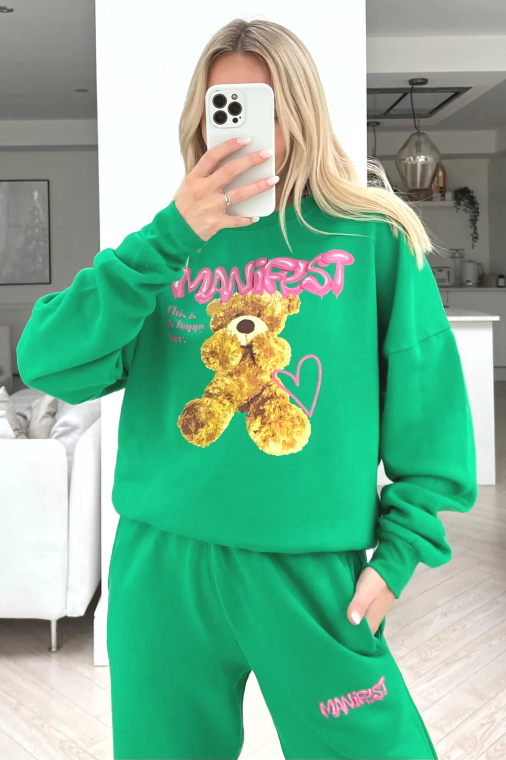 Manifest teddy bottle green printed sweater loungewear set - Image 2