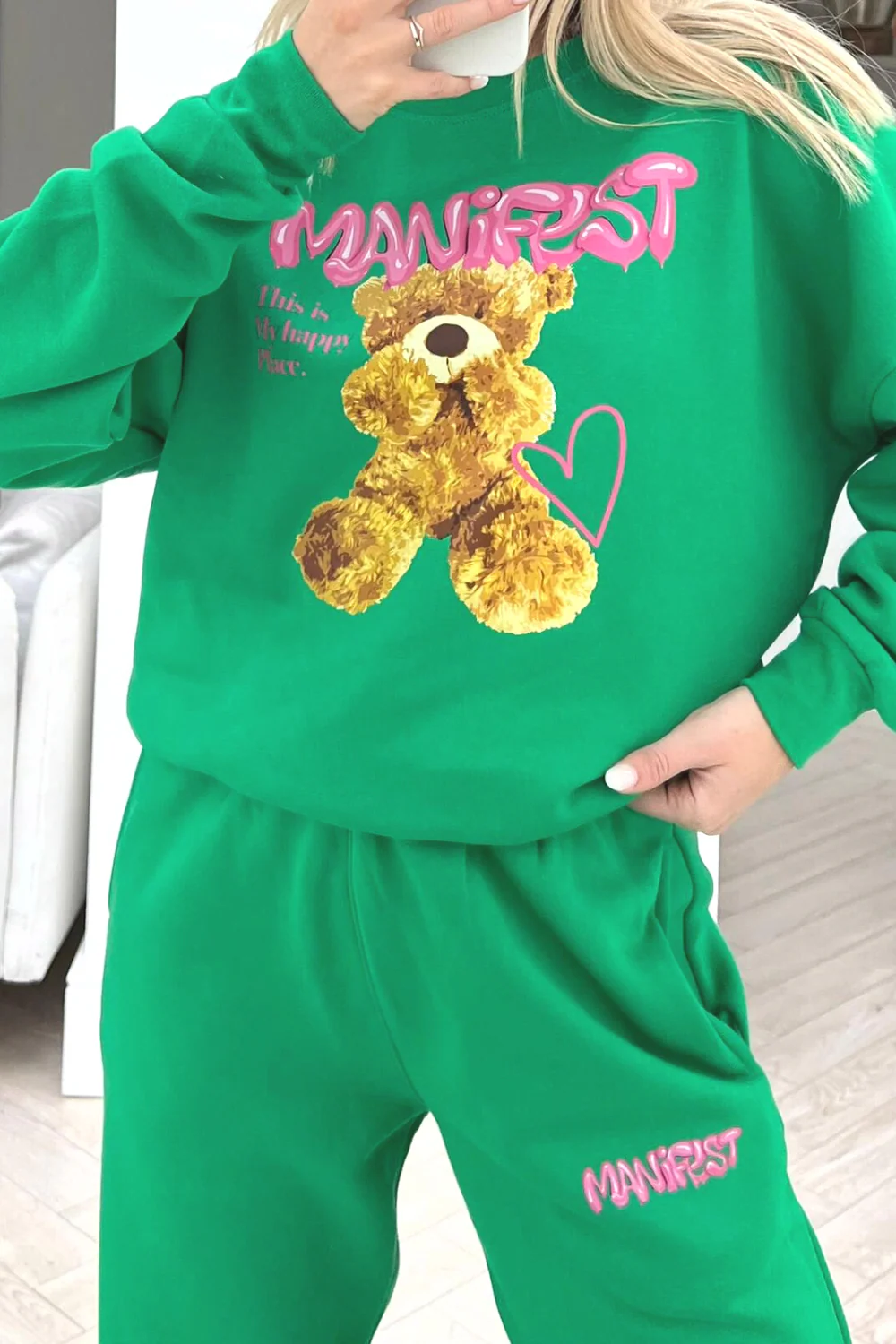 Manifest teddy bottle green printed sweater loungewear set - Image 3